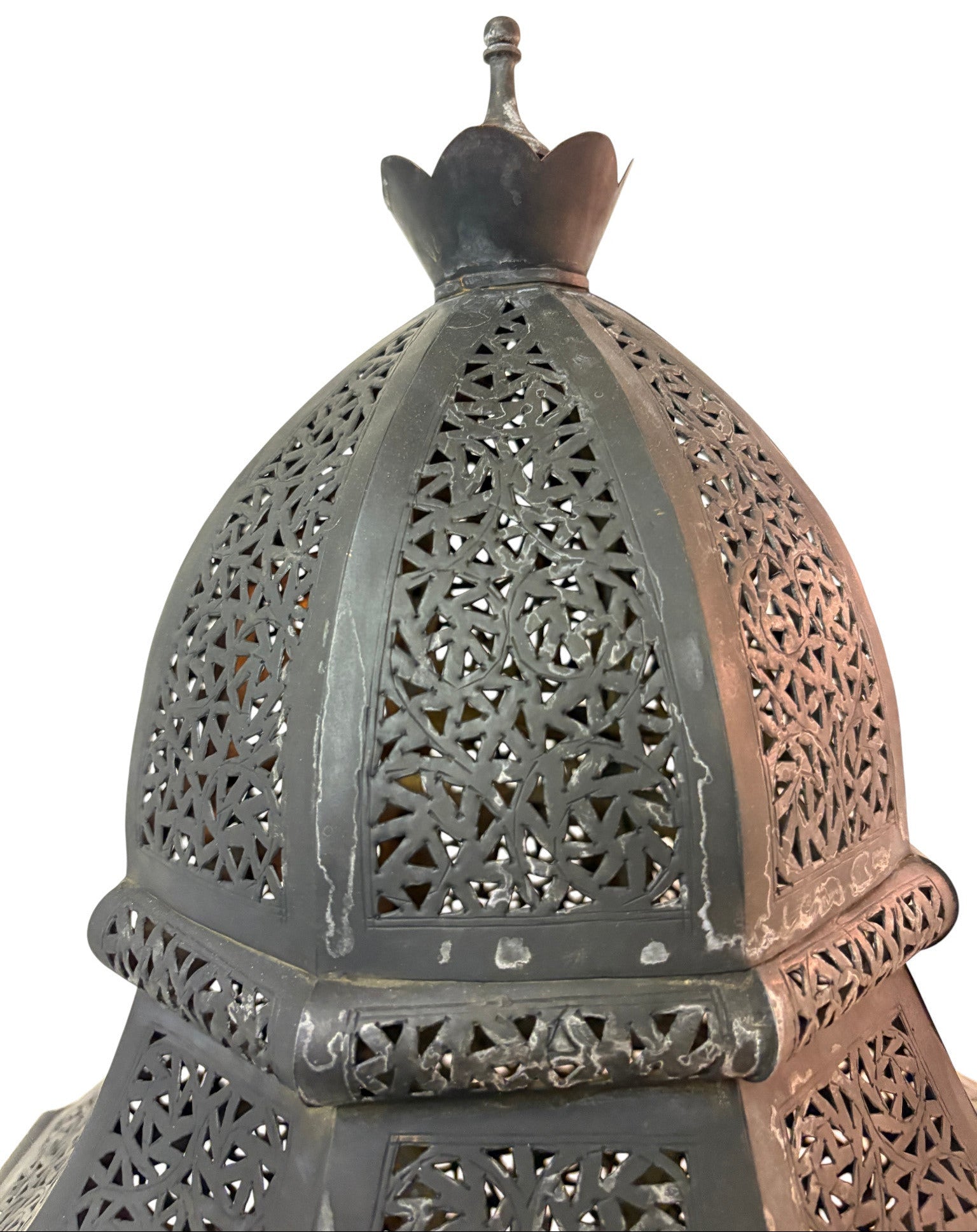 Tall Intricate Standing Patina Brass Lantern