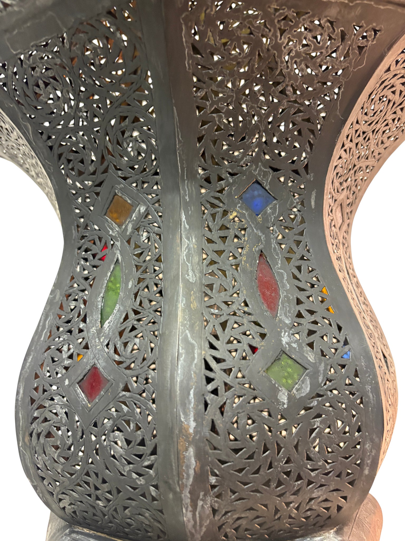 Tall Intricate Standing Patina Brass Lantern