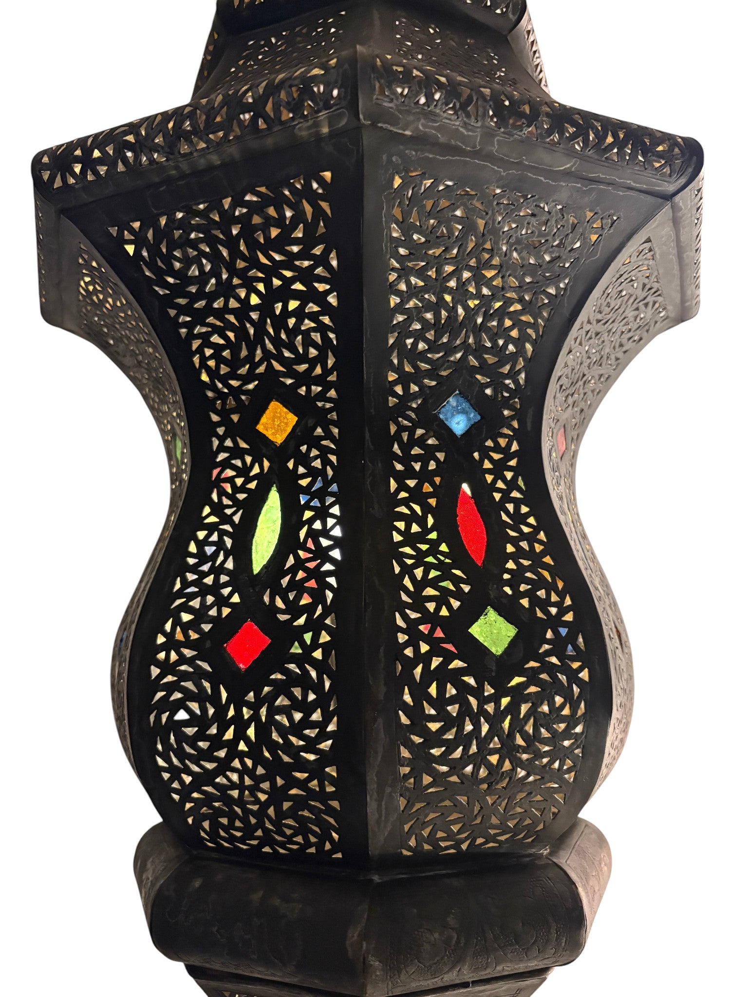 Tall Intricate Standing Patina Brass Lantern