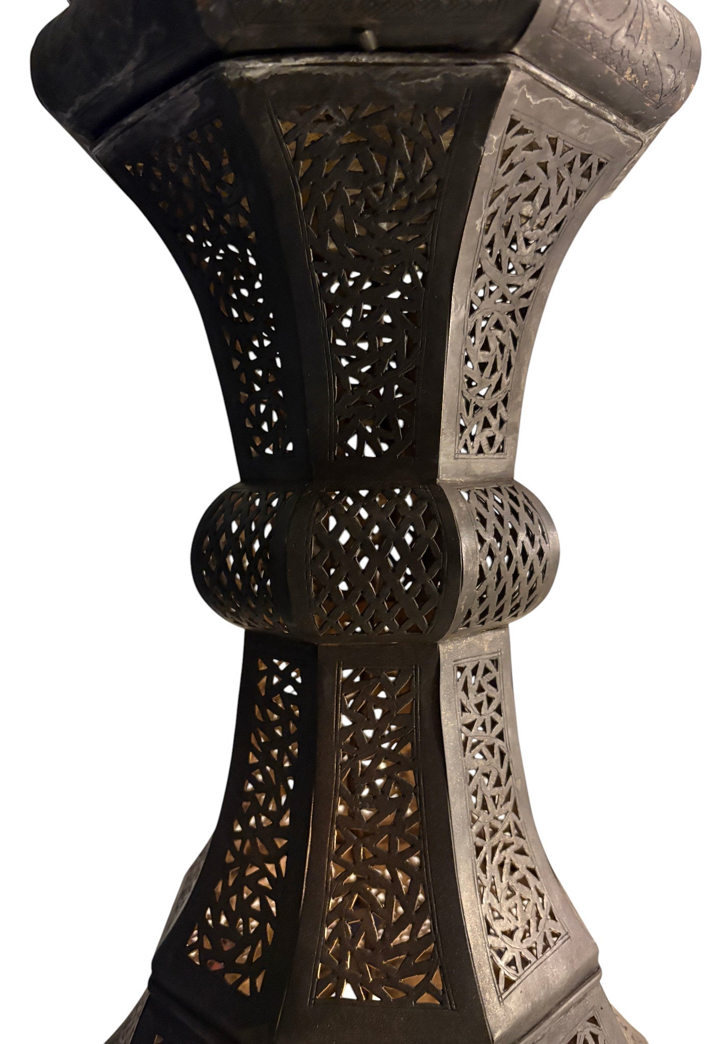 Tall Intricate Standing Patina Brass Lantern