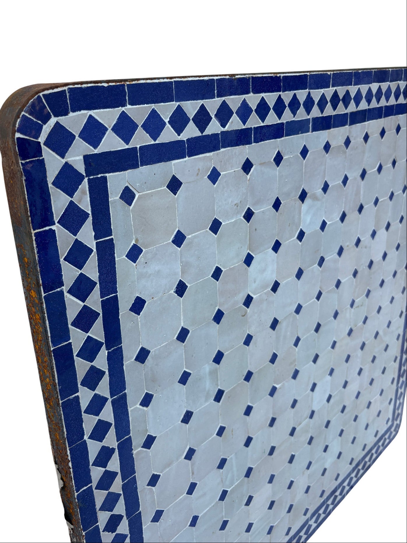 32" Blue and Beige Square Mosaic Tile Table Top