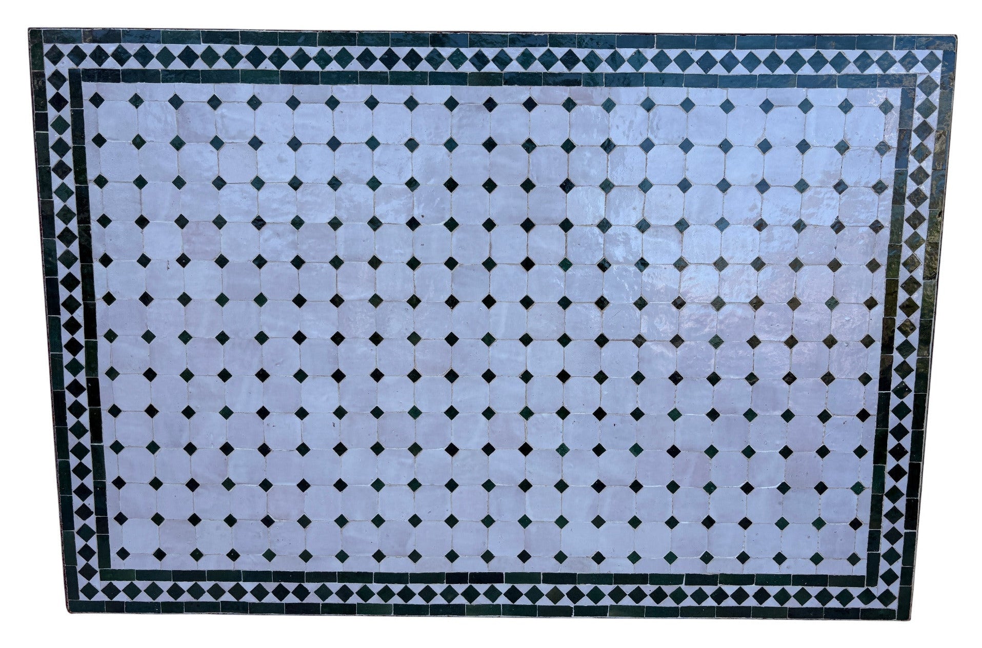 32"W x 48"L Green and White Rectangle Mosaic Tile Table Top