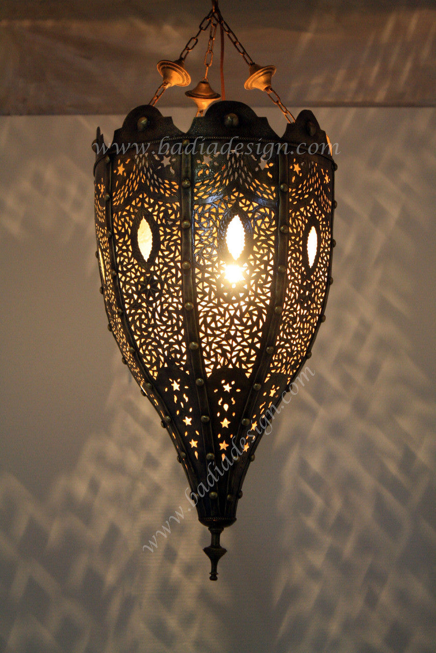 Pointed Brass Chandelier with White Glass