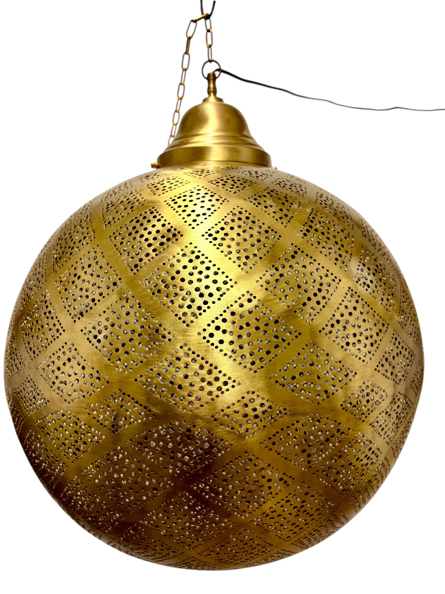 Criss Cross Brass Sphere Light Fixture