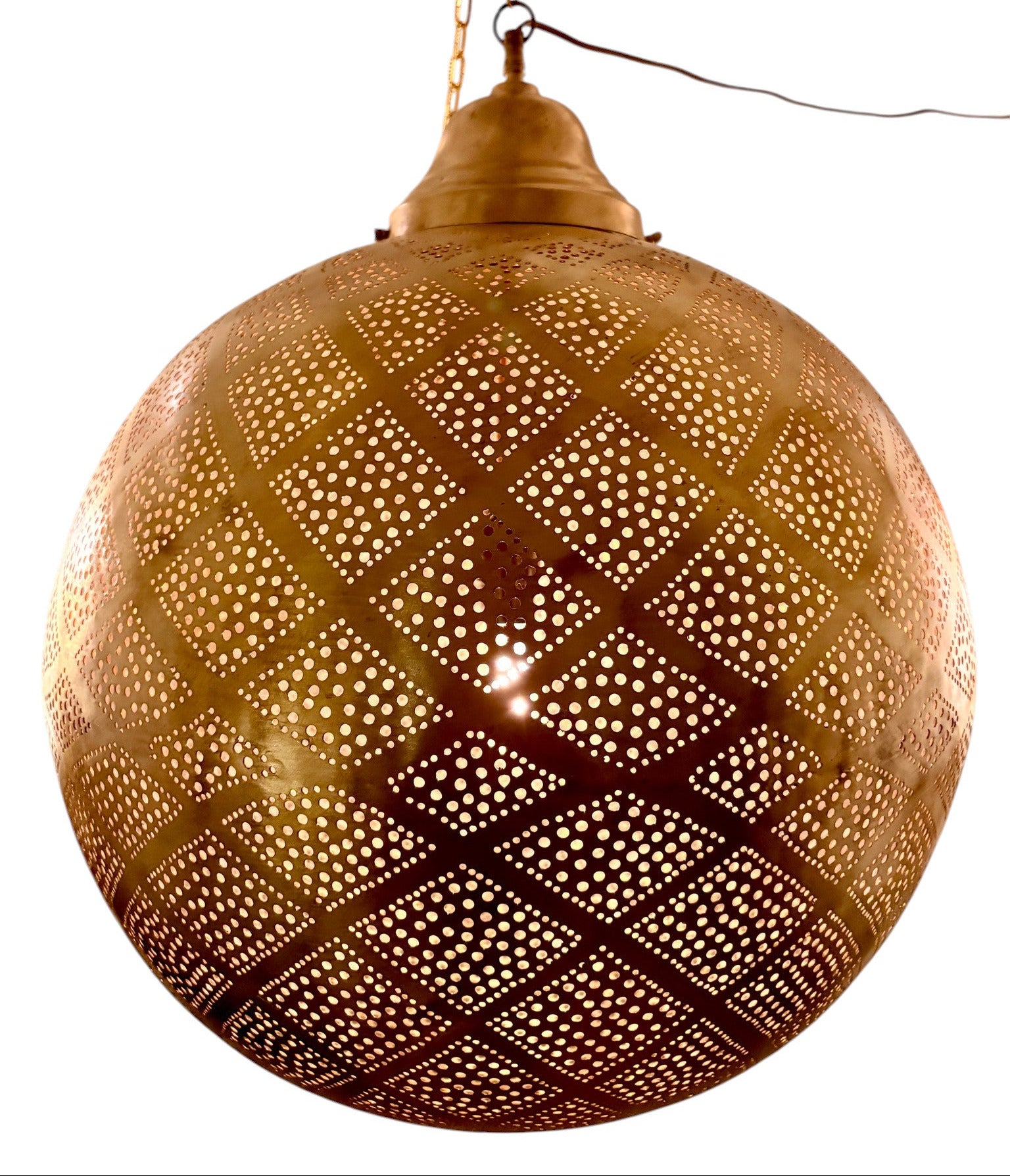 Criss Cross Brass Sphere Light Fixture
