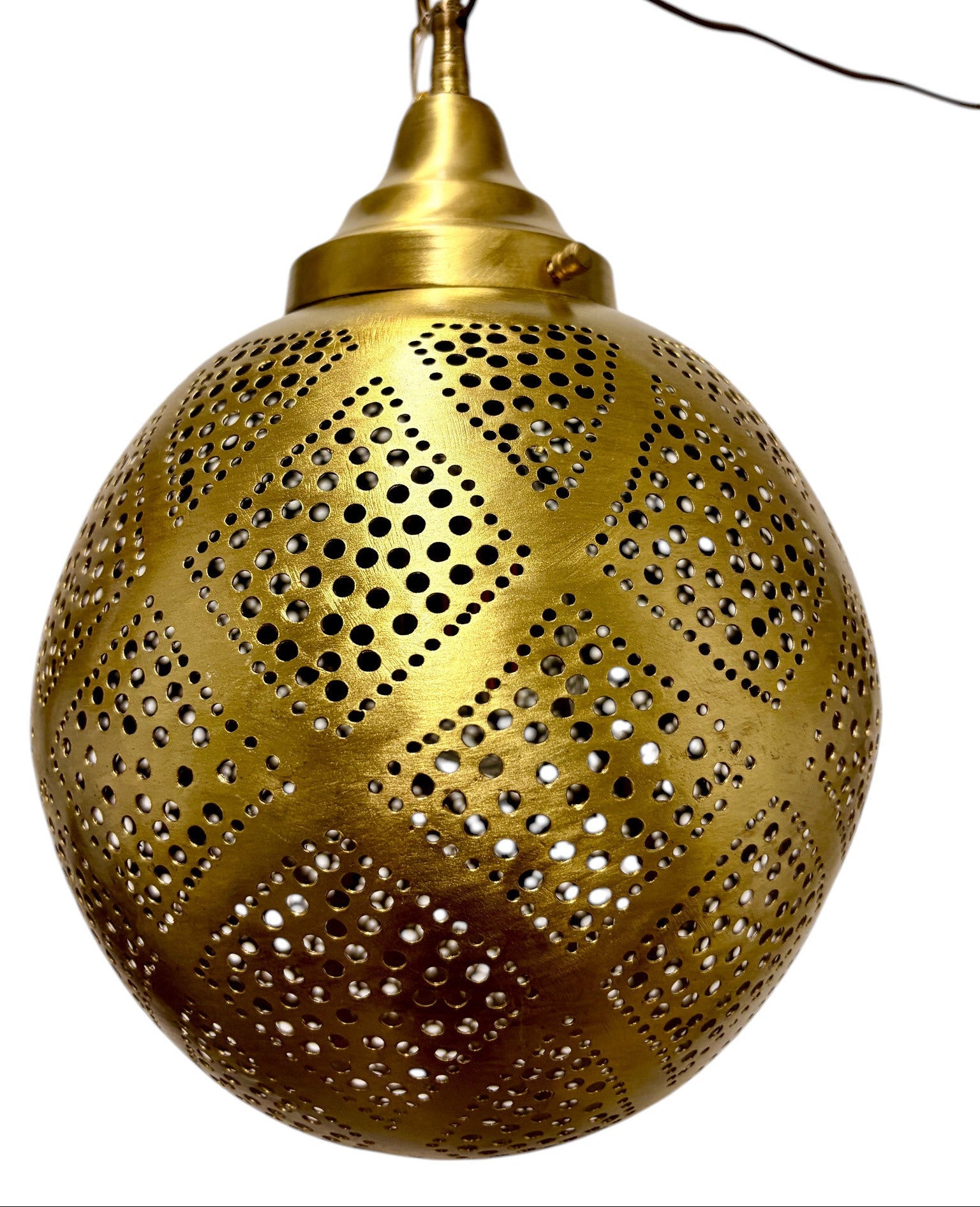 Criss Cross Brass Sphere Light Fixture