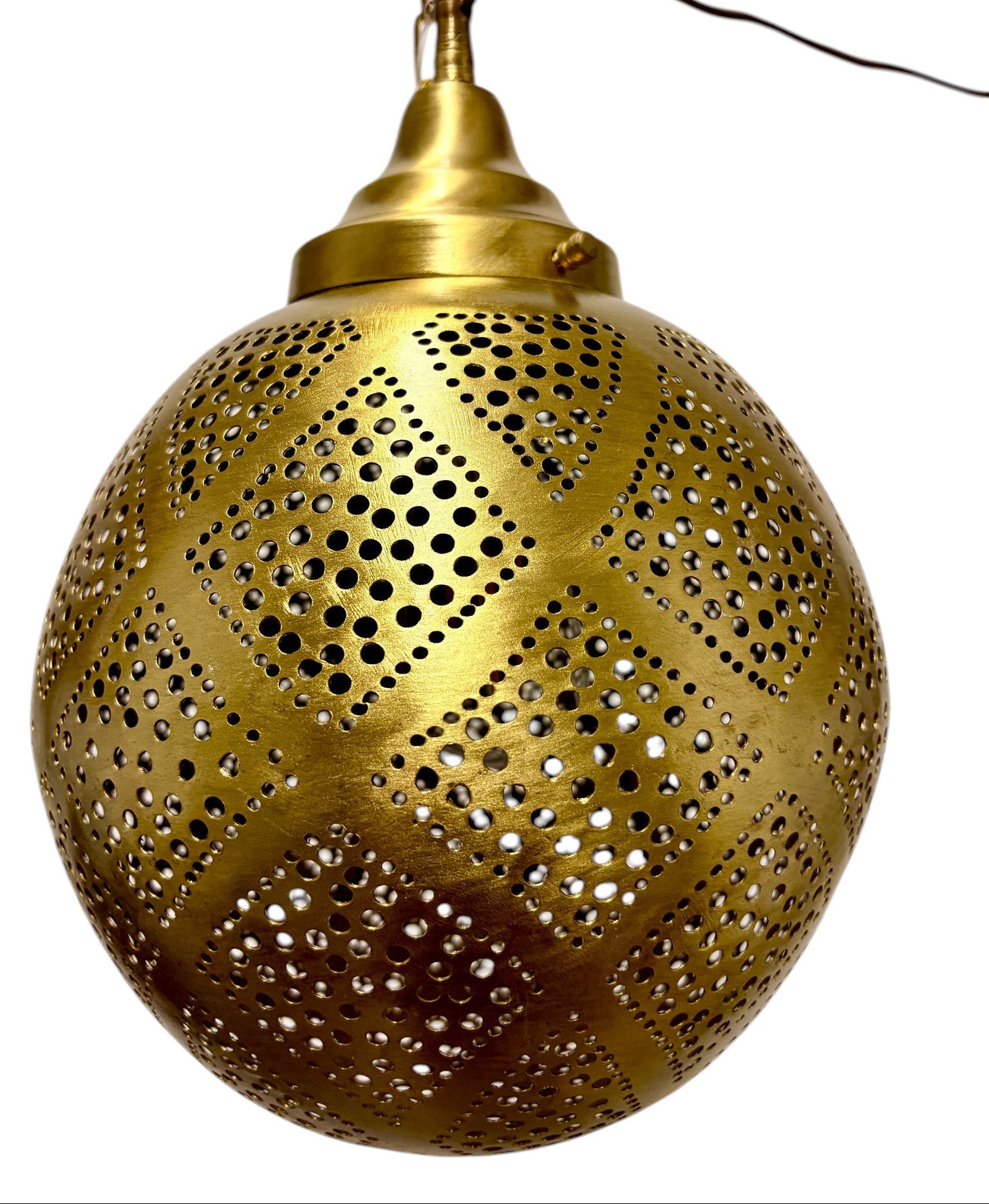 Criss Cross Brass Sphere Light Fixture