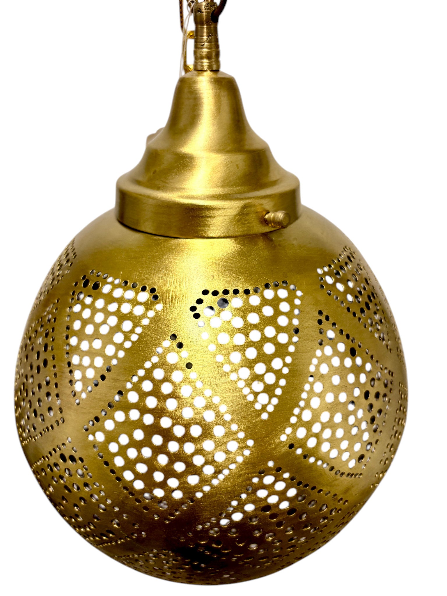 Criss Cross Brass Sphere Light Fixture