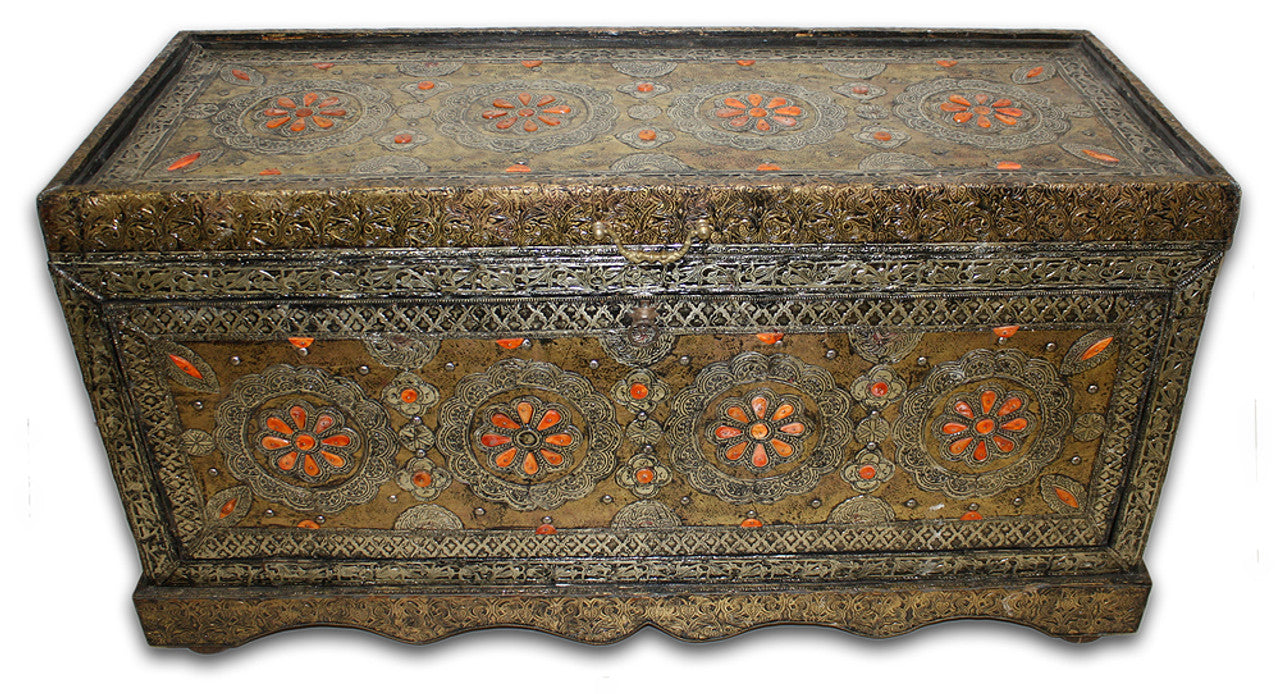 Vintage Metal and Orange Bone Trunk