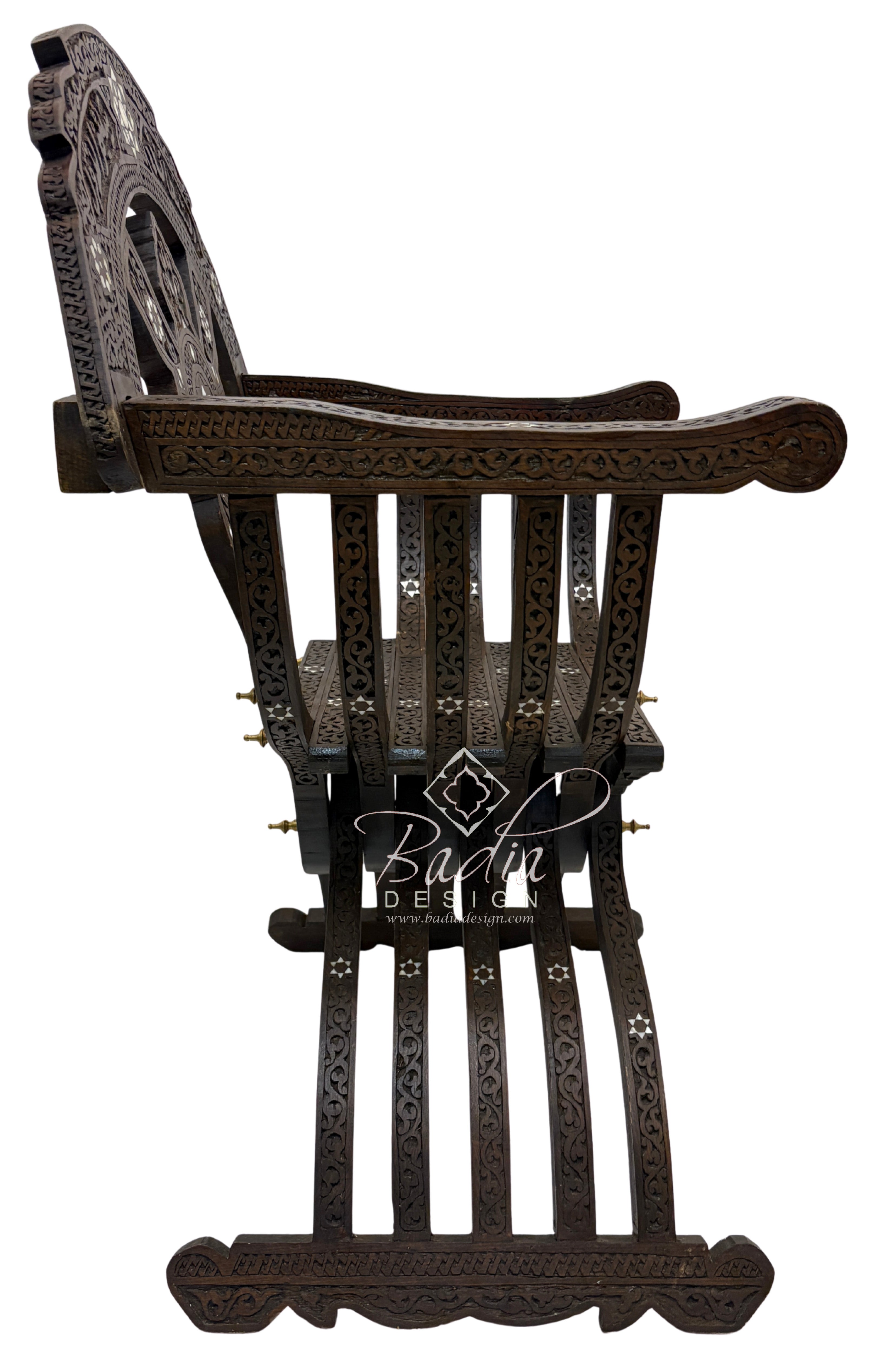 Carved Wood Chair with Mother of Pearl Inlay
