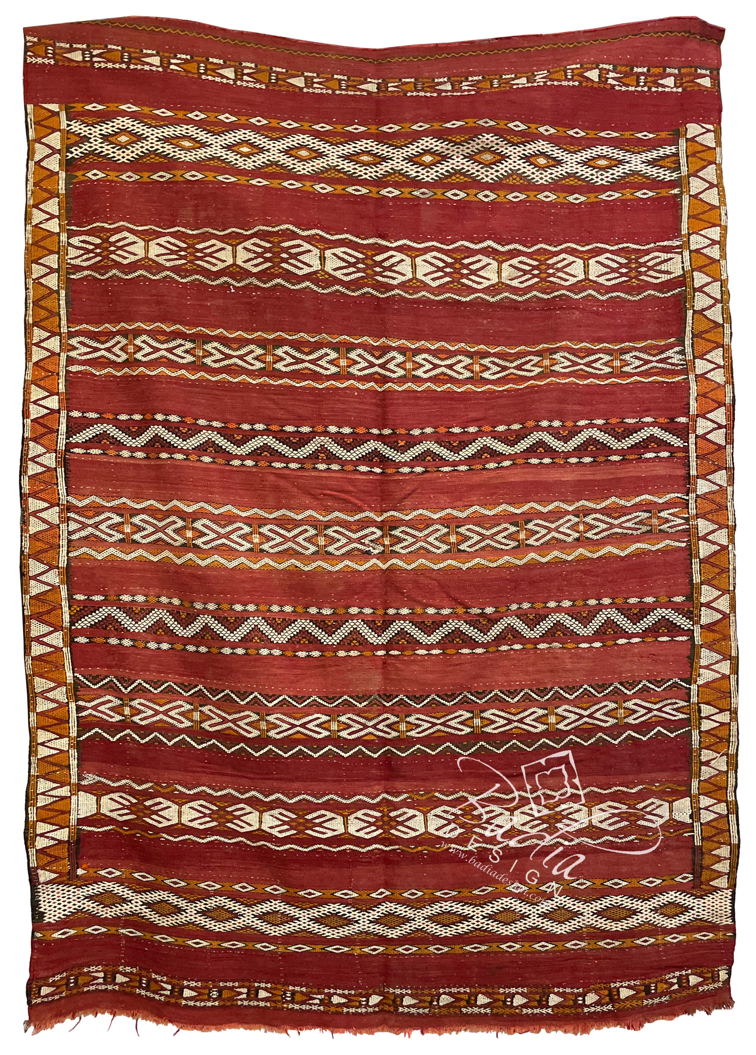 Red Multi-Color Handmade Moroccan Kilim Rug