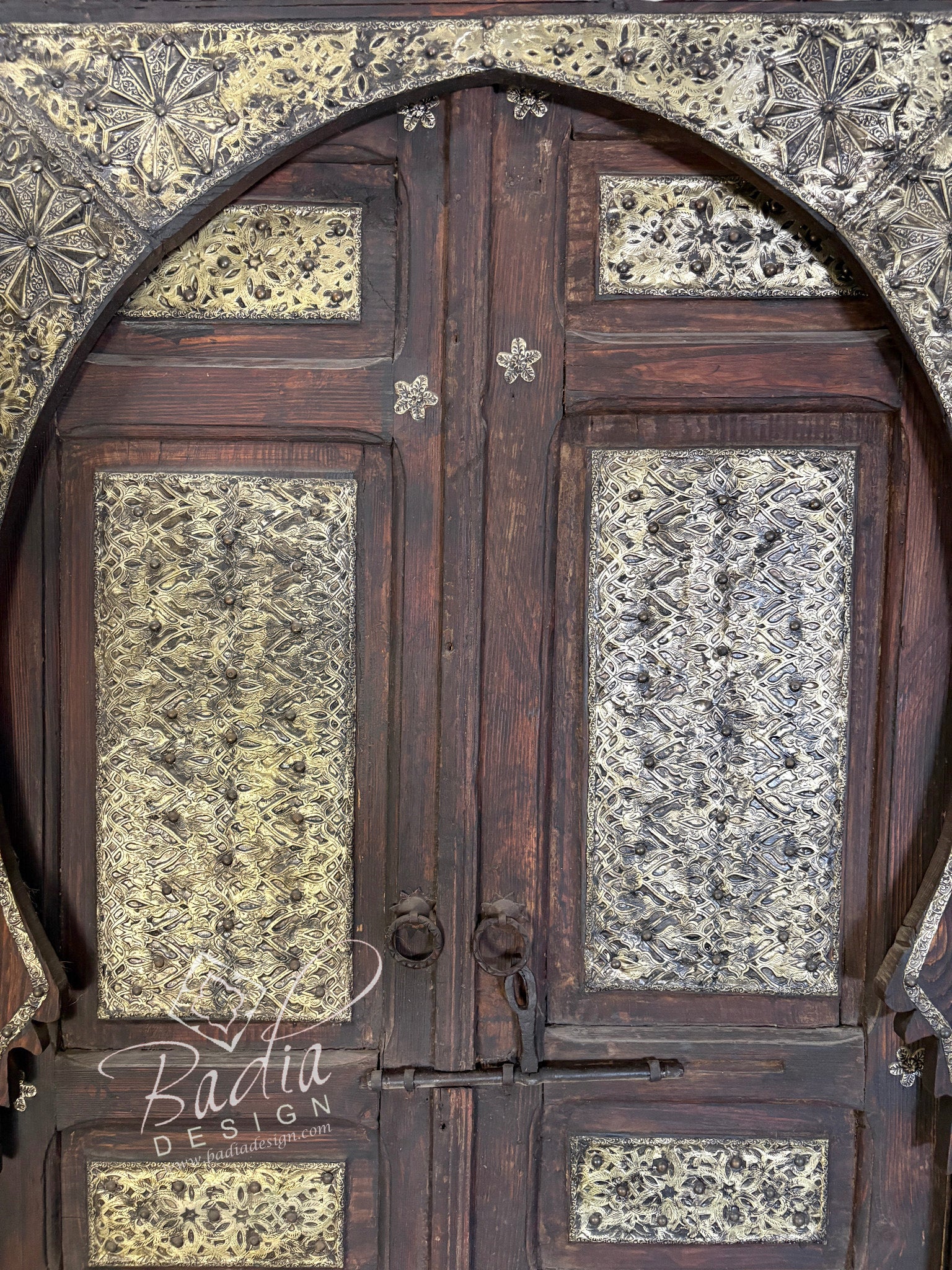 Arched Double Door with Decorative Metal Inlay