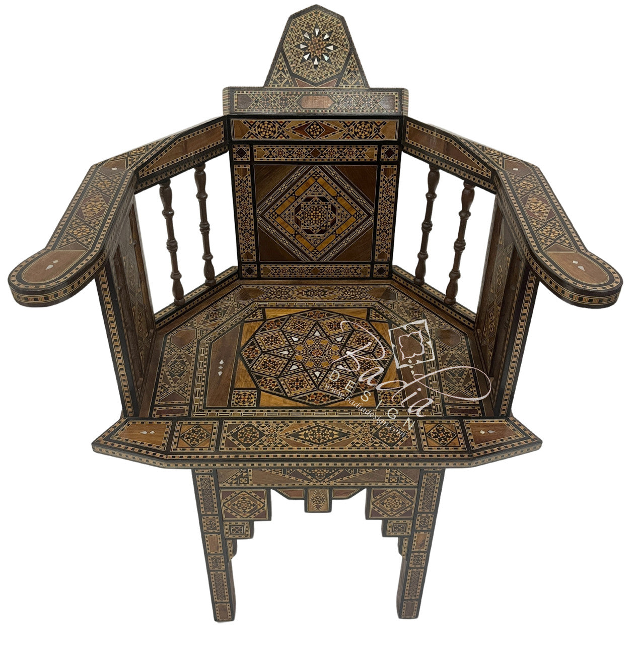 Moroccan Mother of Pearl Hand-Carved Inlay Chair