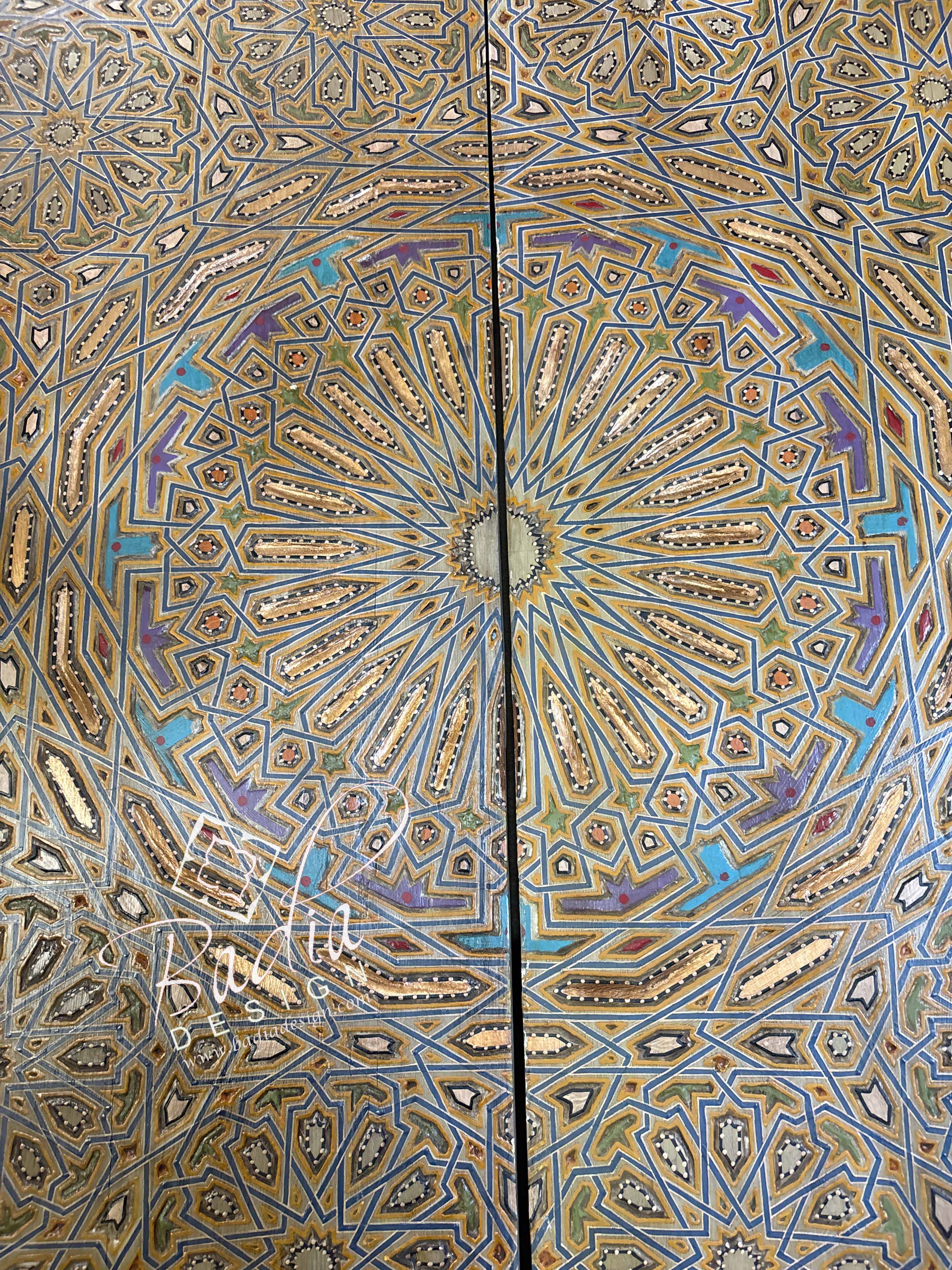 Wooden Door with Hand Painted Geometric Designs