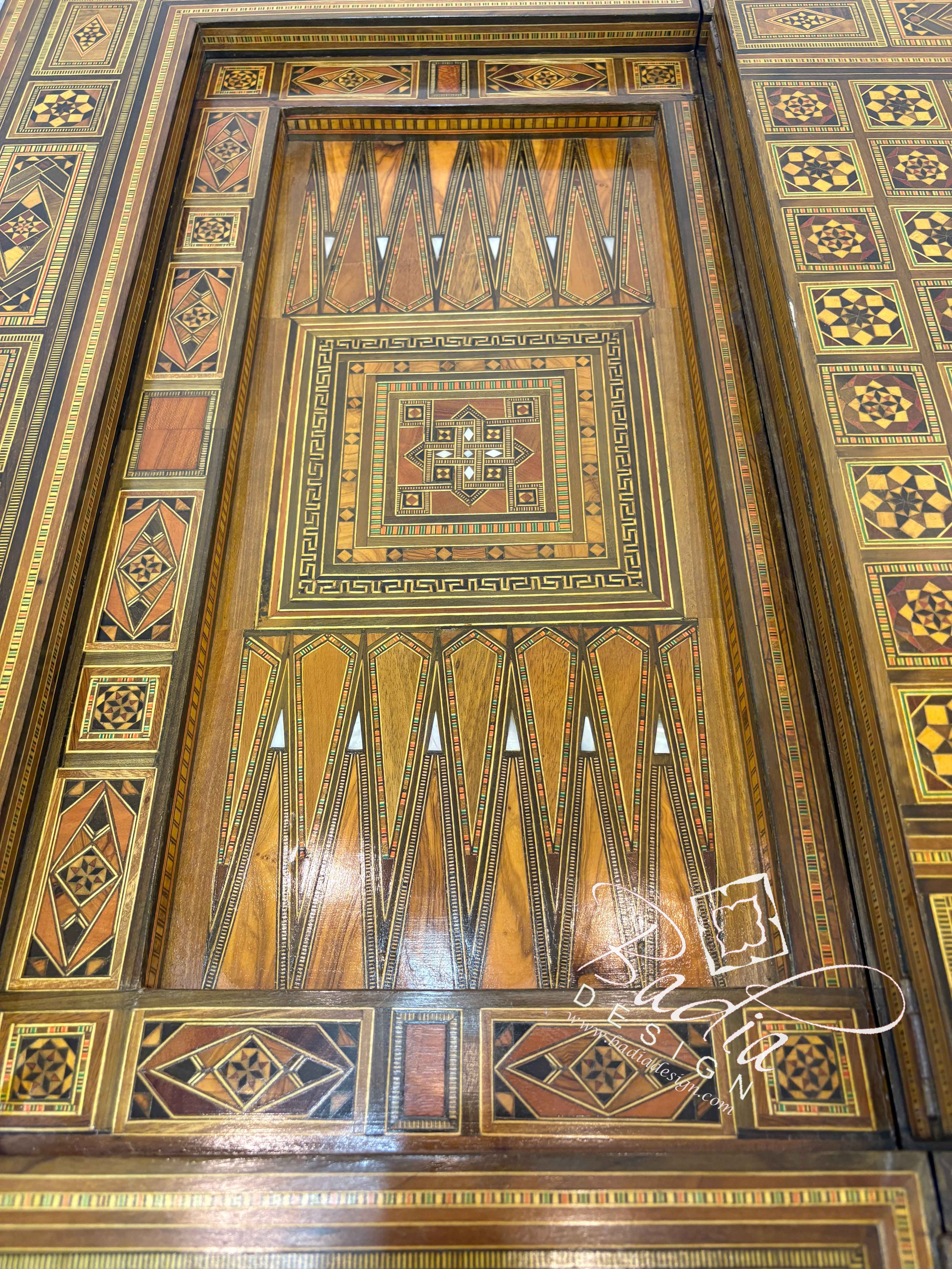 Inlaid Syrian Design Backgammon Board Game Table