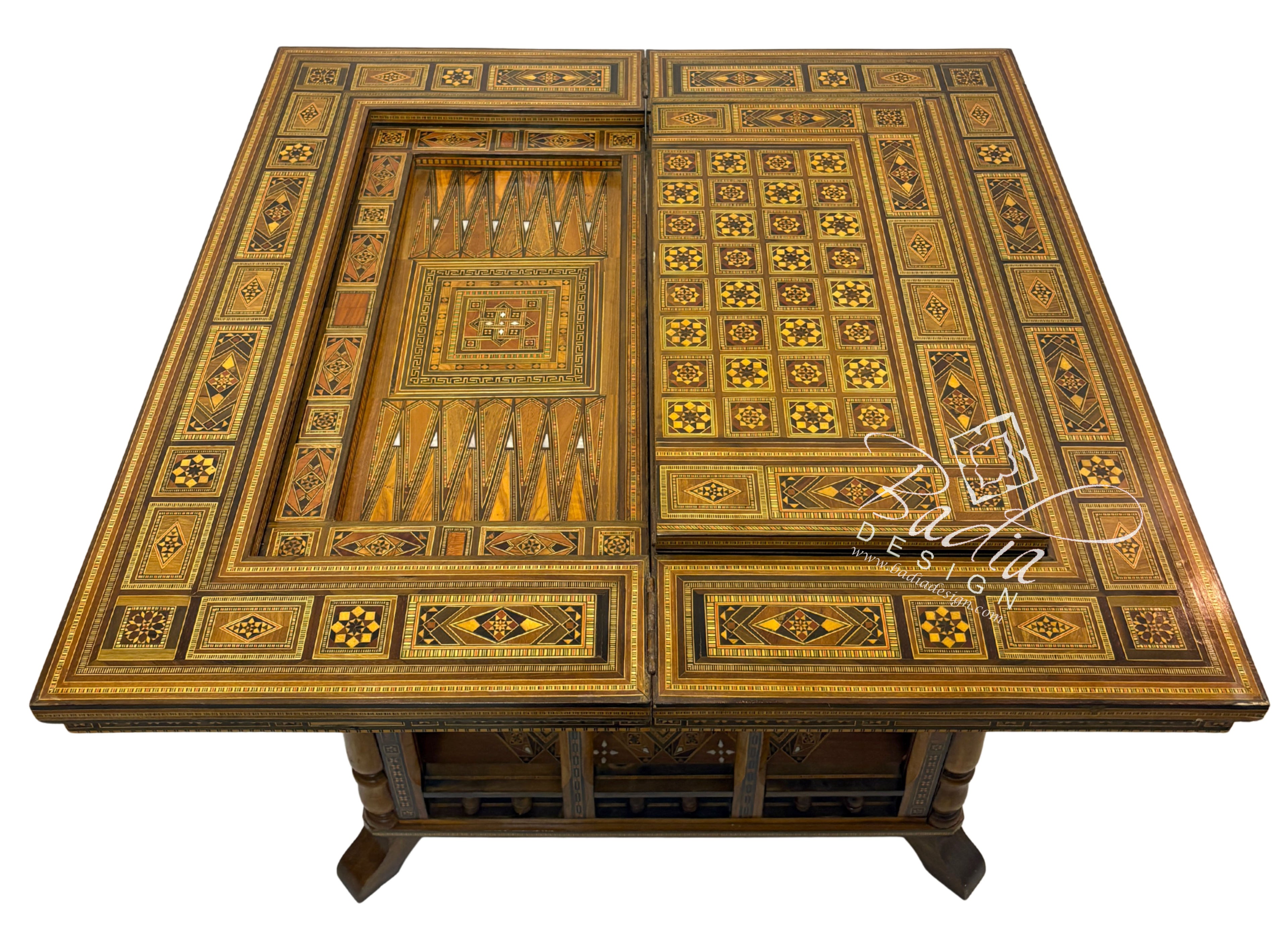 Inlaid Syrian Design Backgammon Board Game Table