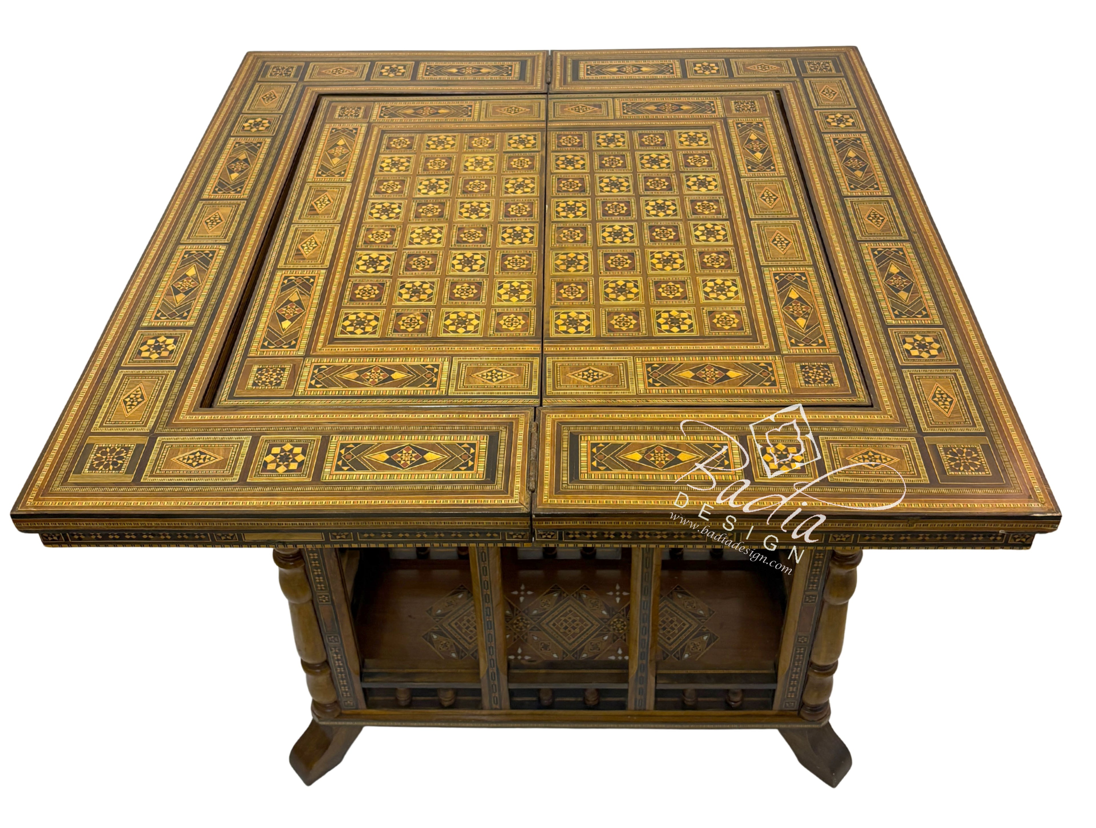 Inlaid Syrian Design Backgammon Board Game Table