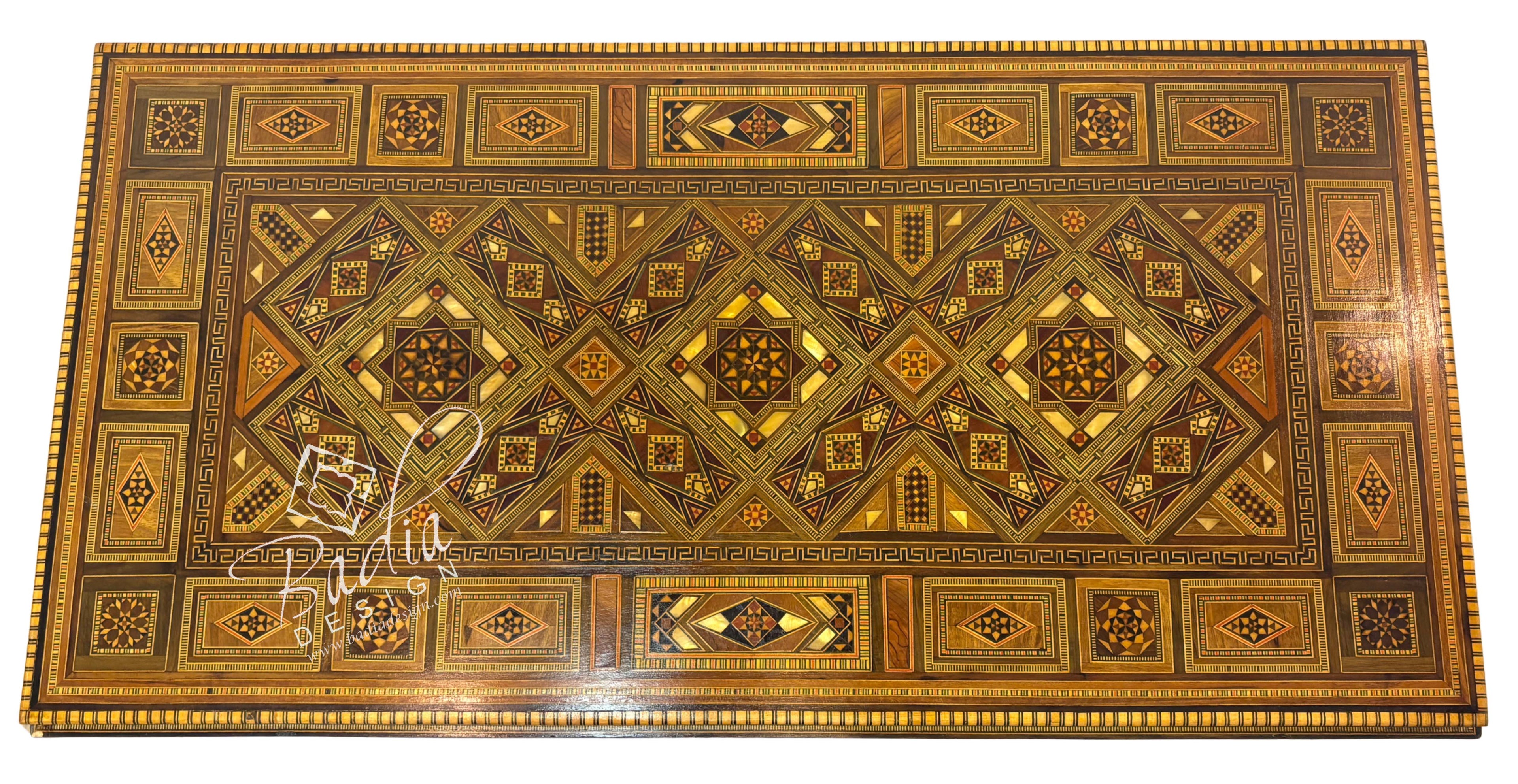 Inlaid Syrian Design Backgammon Board Game Table