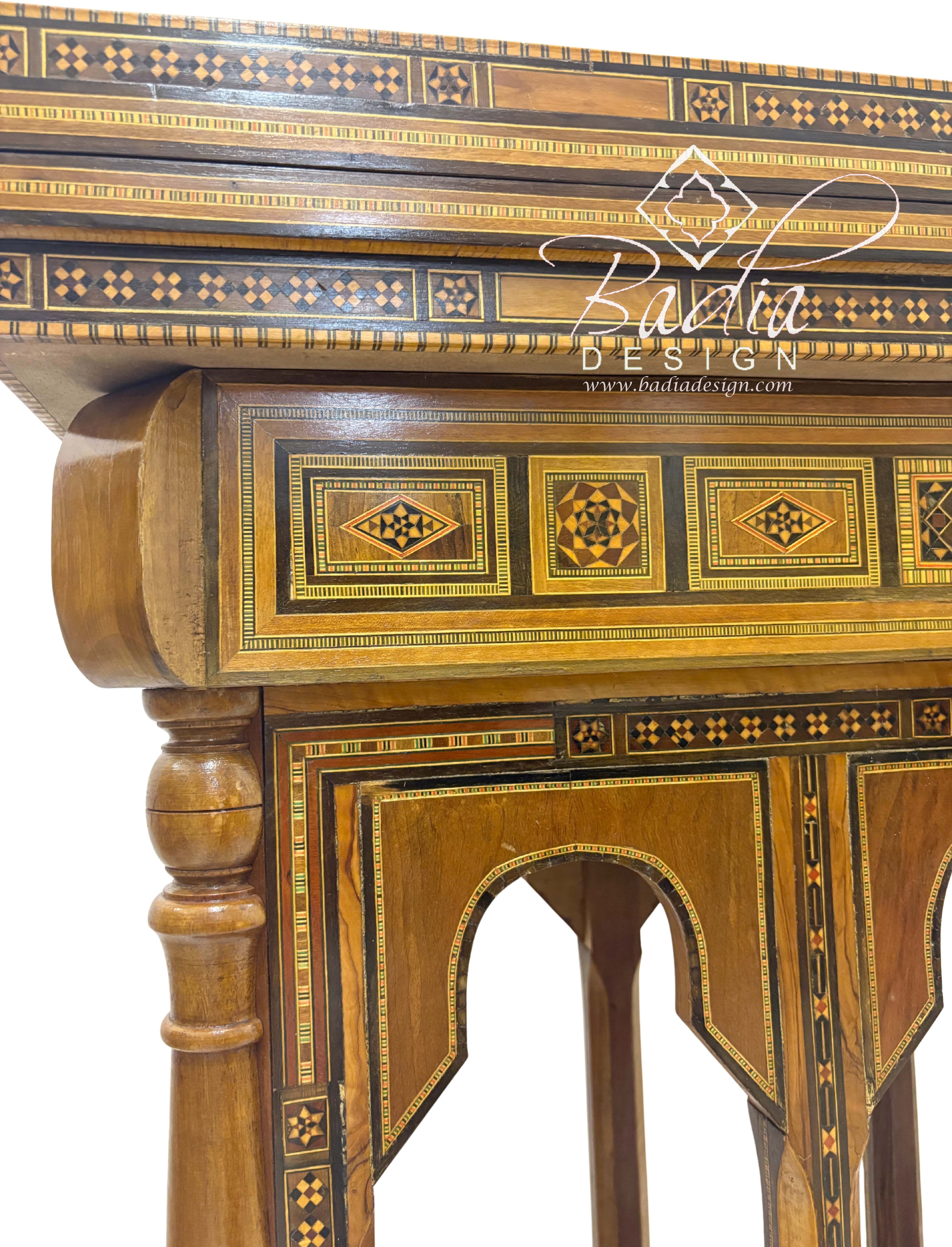 Inlaid Syrian Design Backgammon Board Game Table