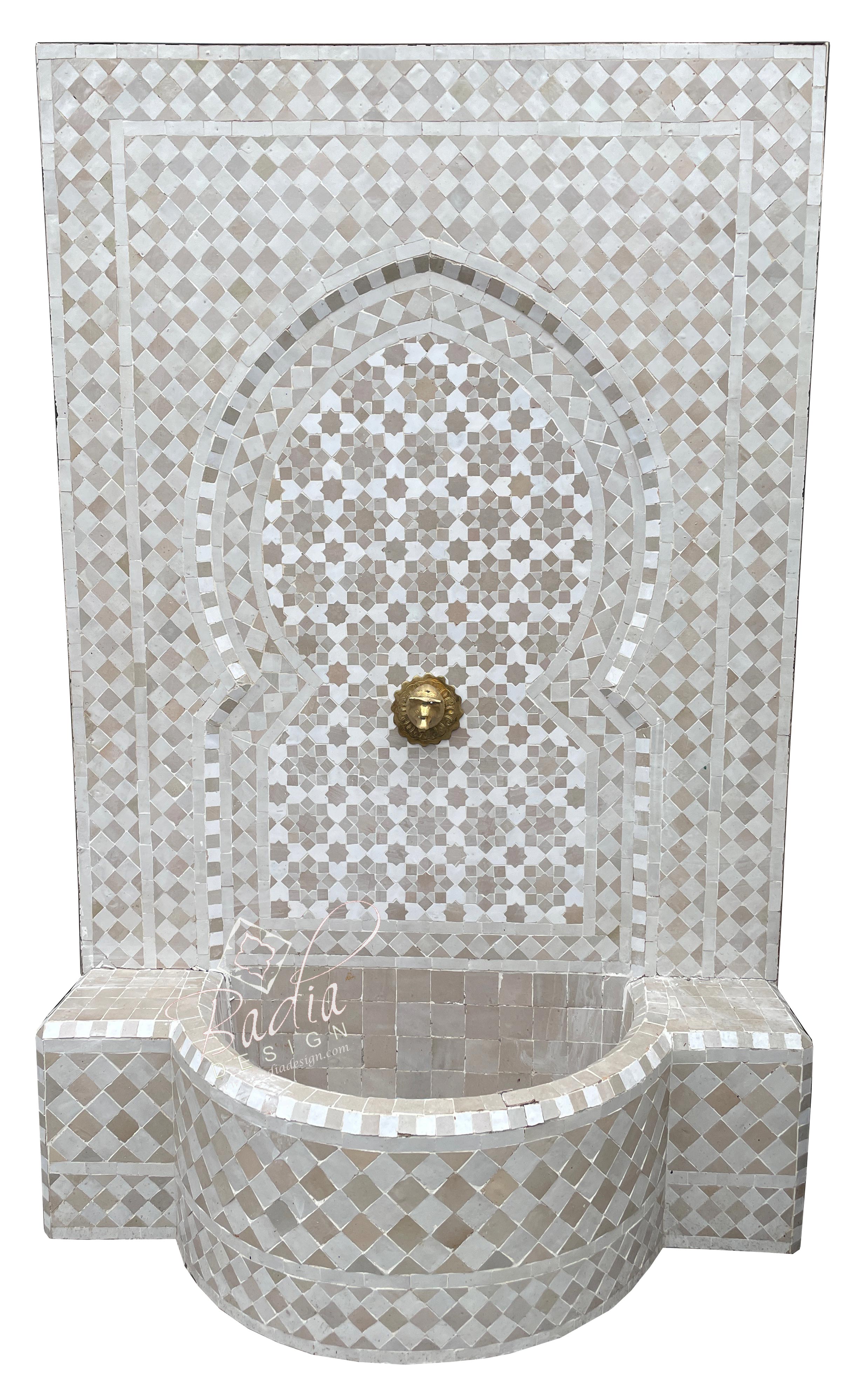 Beige and White Moroccan Mosaic Tile Water Fountain