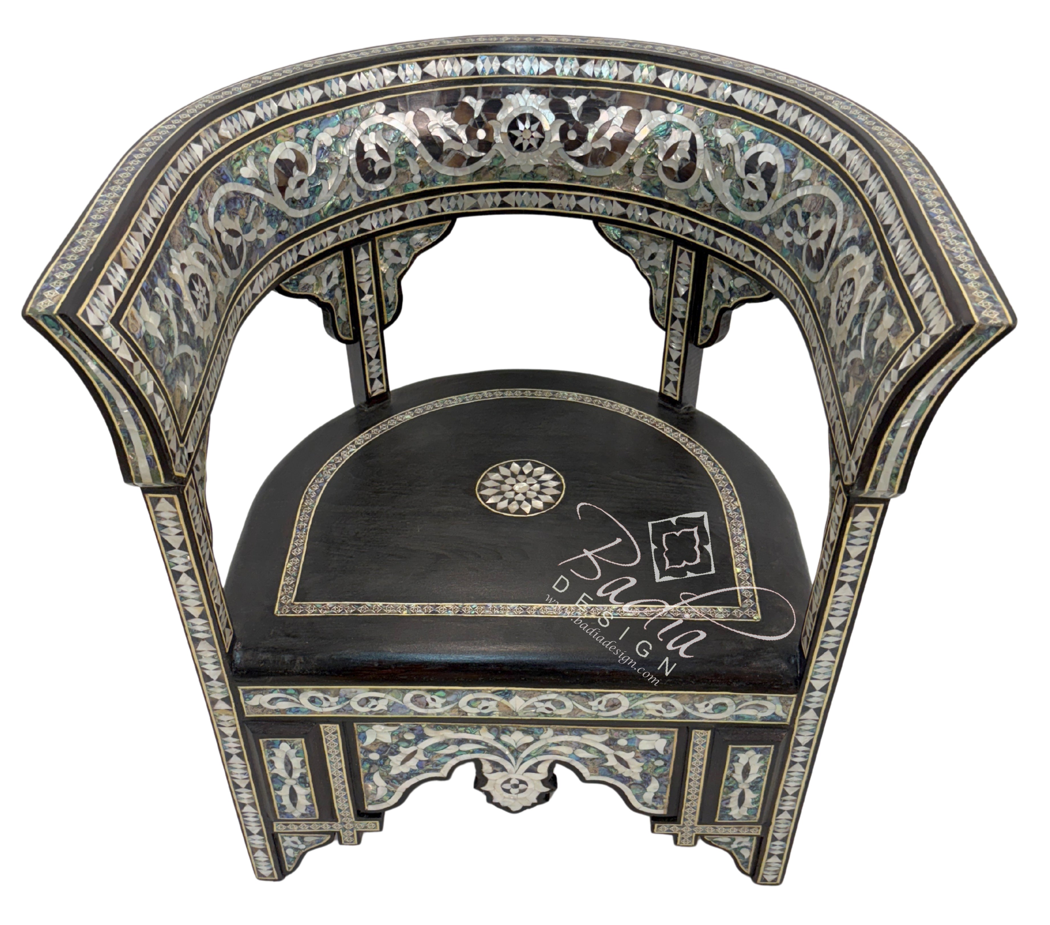 Intricately Designed White Mother of Pearl Inlay Chair