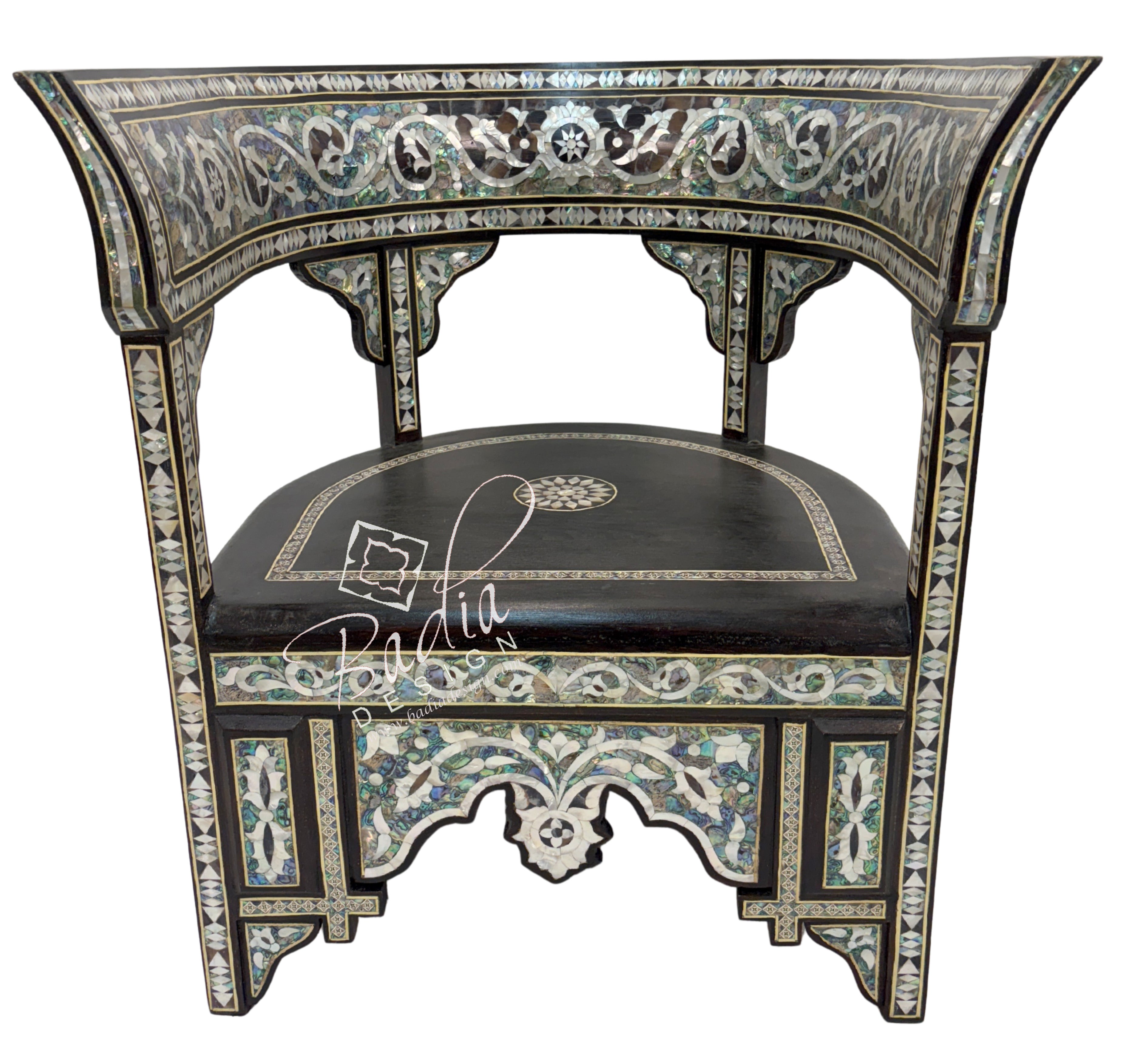 Intricately Designed White Mother of Pearl Inlay Chair