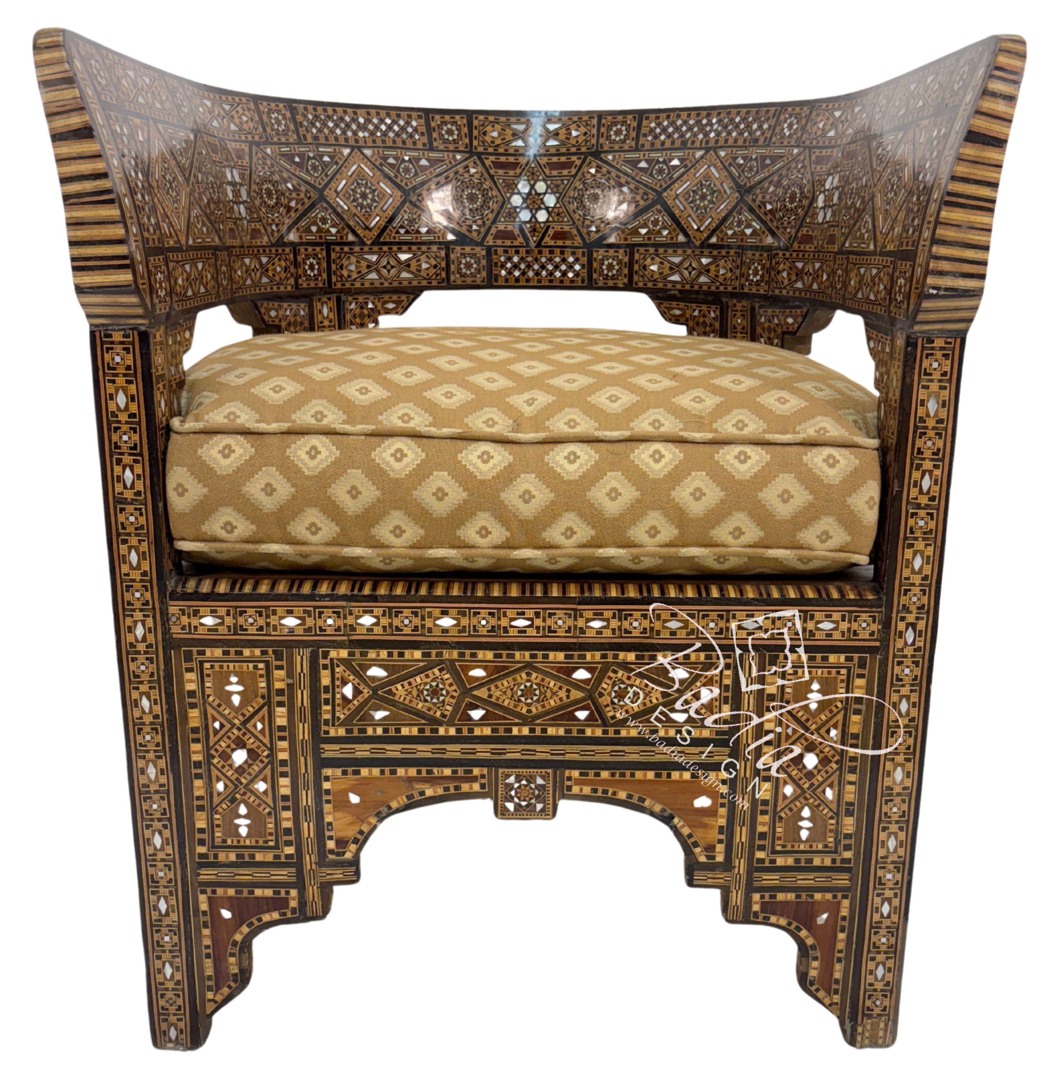Handcrafted Mother of Pearl Inlay Chair with Cushion