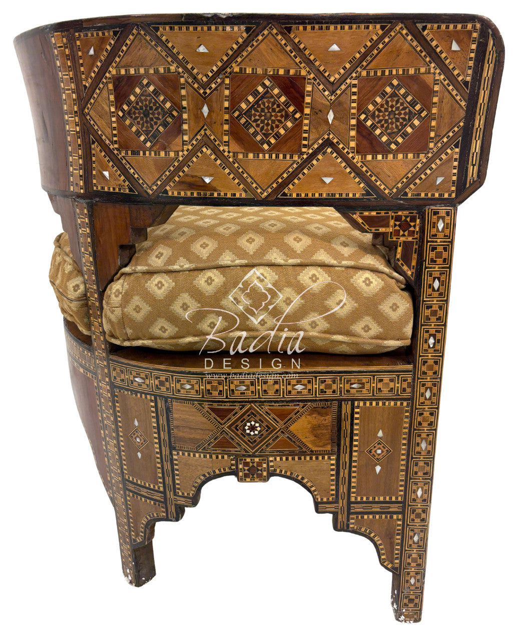 Handcrafted Mother of Pearl Inlay Chair with Cushion