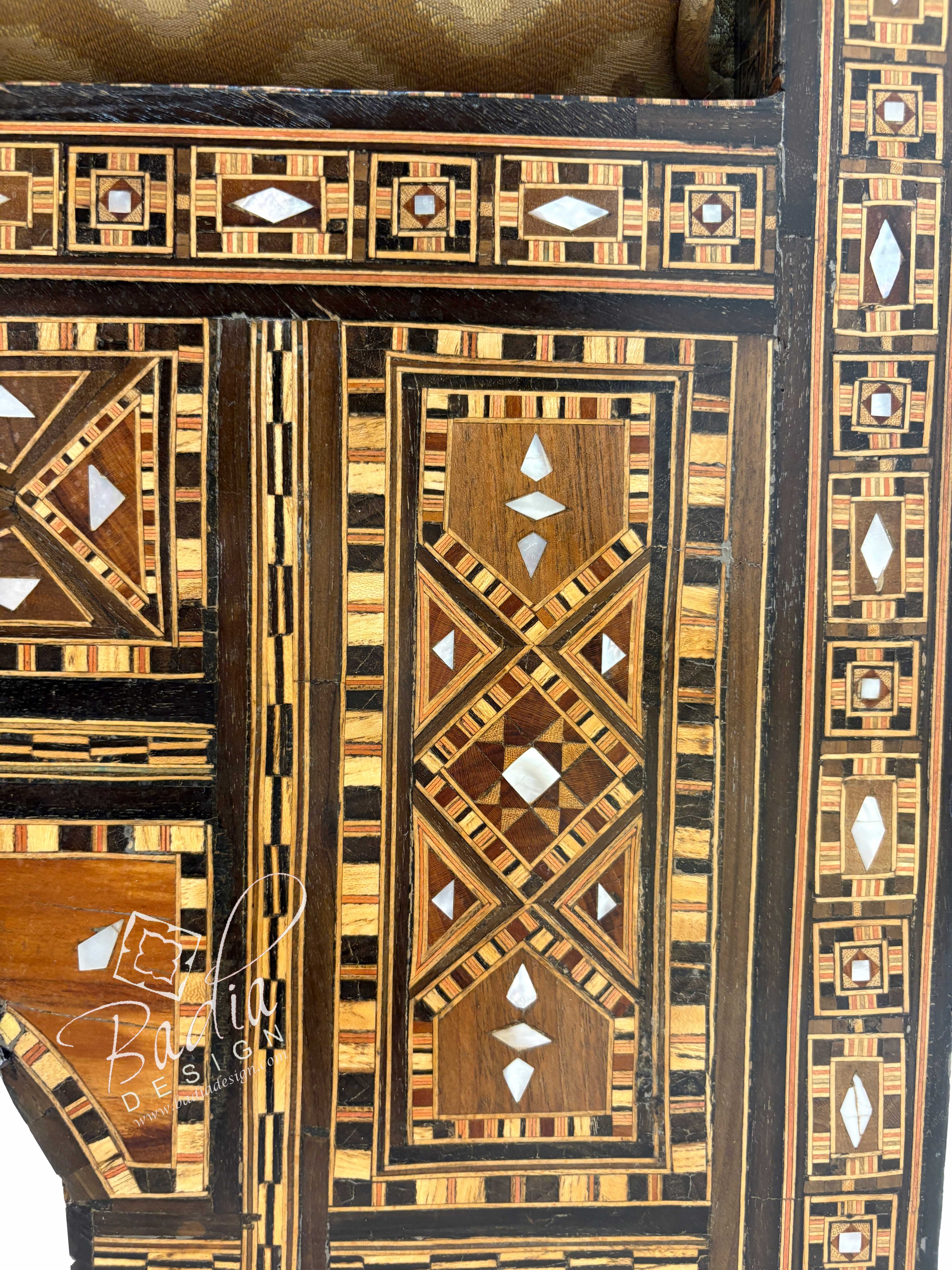 Handcrafted Mother of Pearl Inlay Chair with Cushion