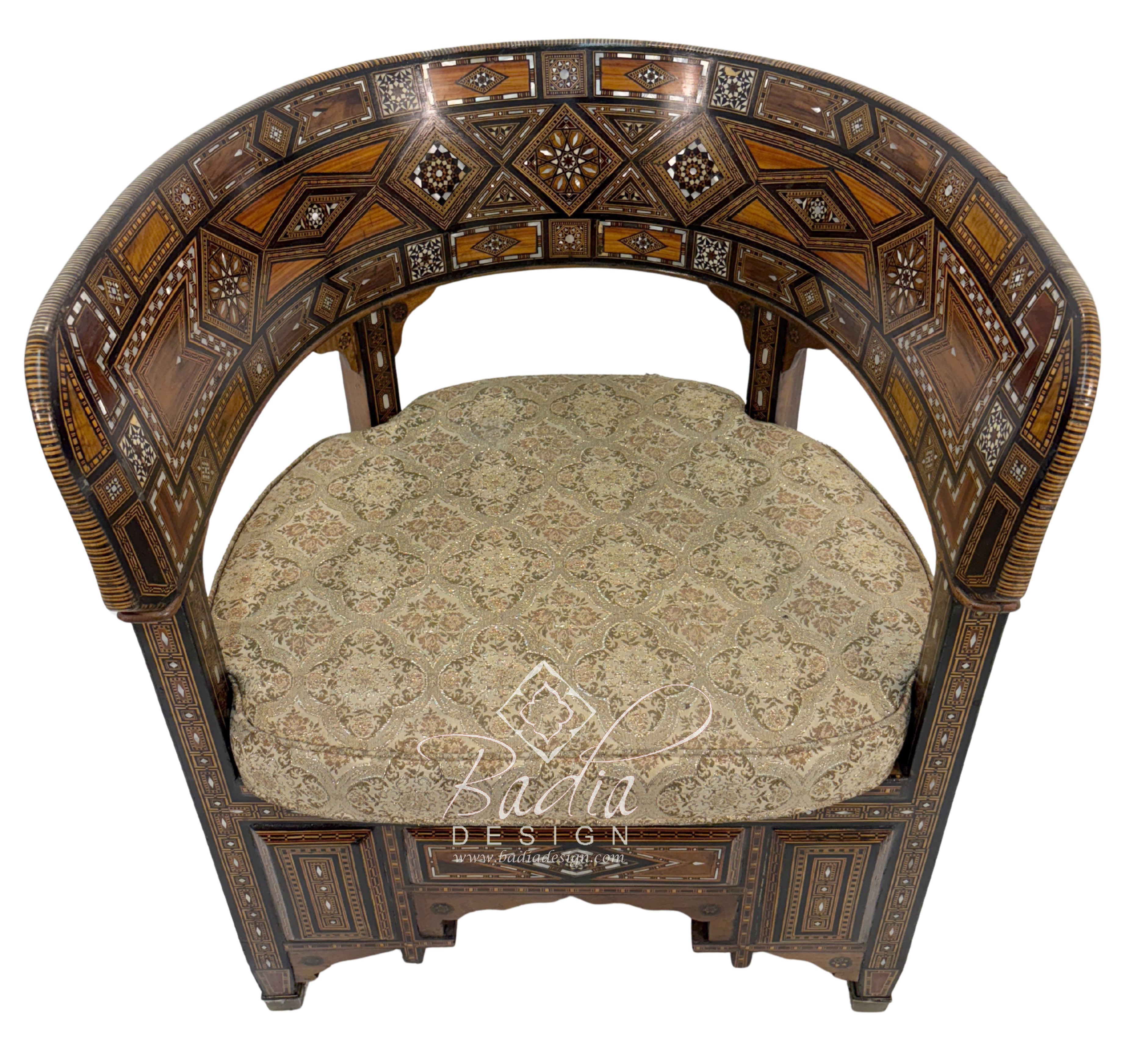 Handcrafted Mother of Pearl Inlay Chair with Cushion