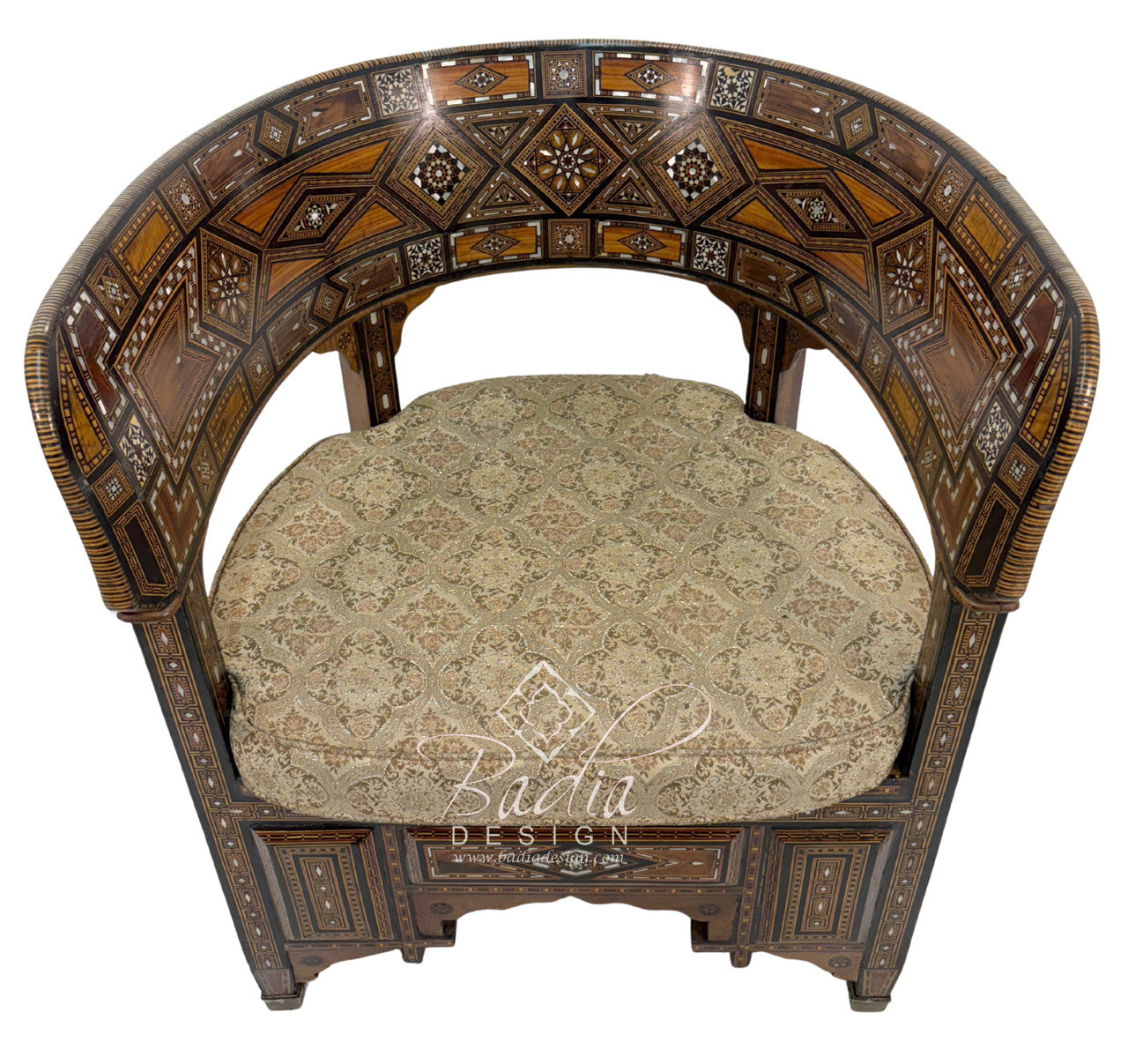 Handcrafted Mother of Pearl Inlay Chair with Cushion