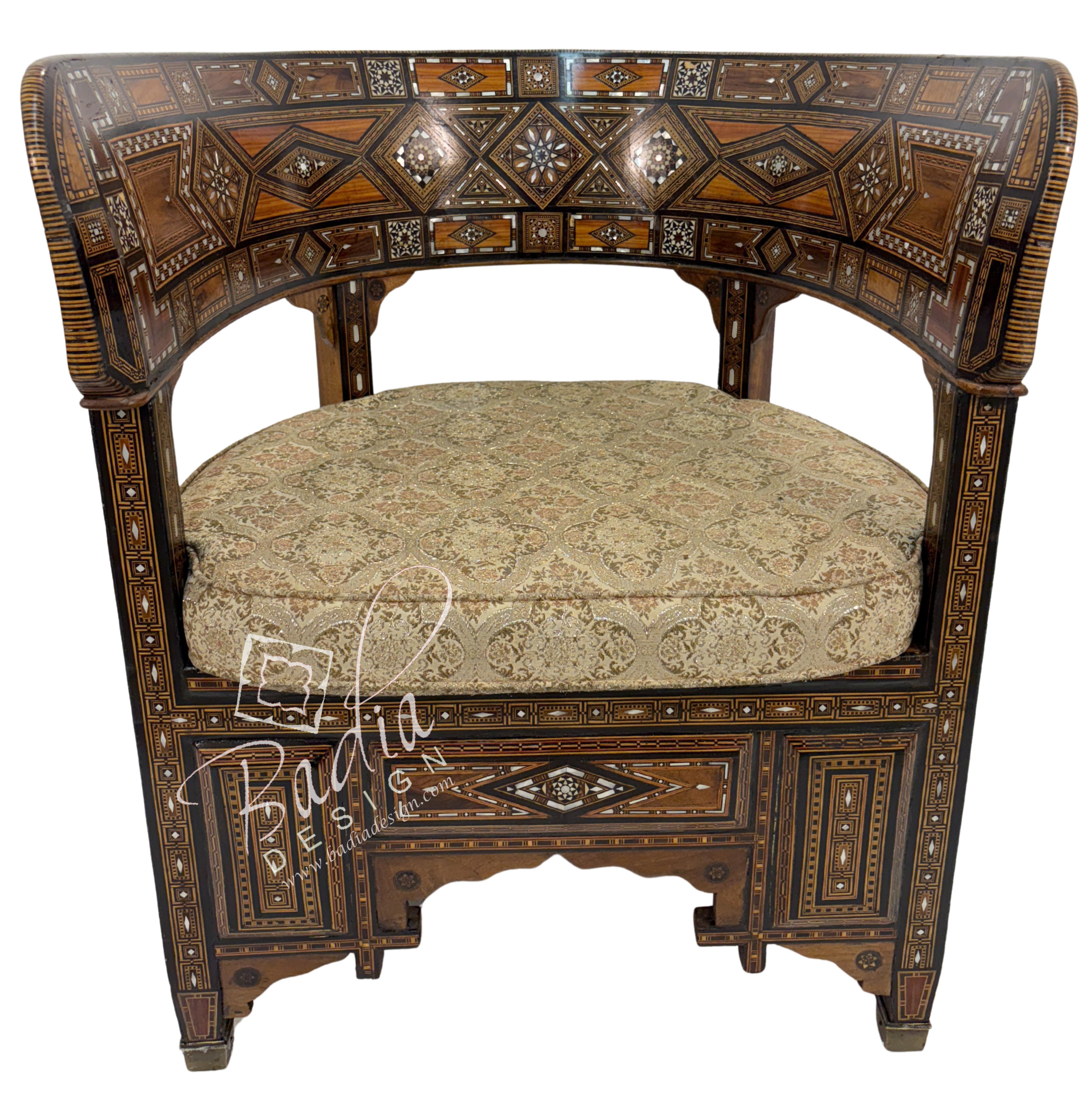 Handcrafted Mother of Pearl Inlay Chair with Cushion