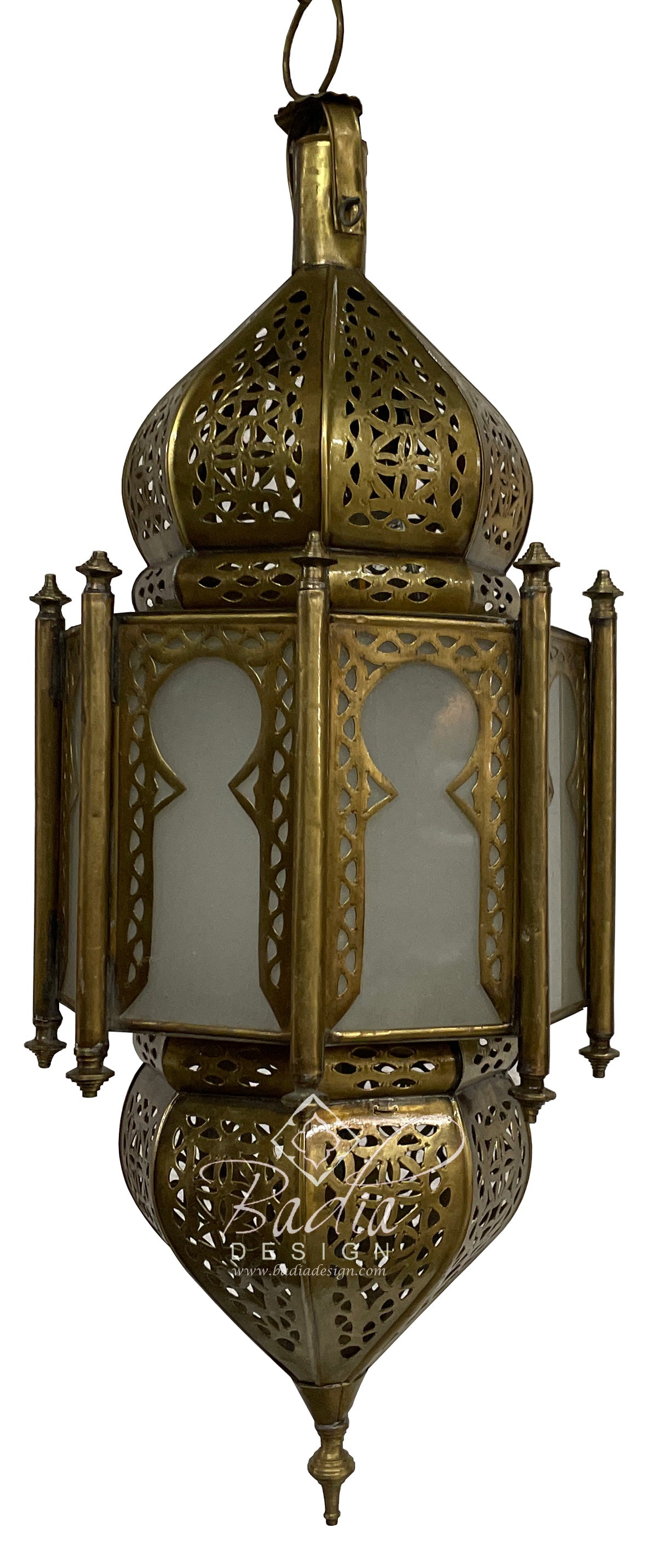 Hanging Brass Lantern with White Glass