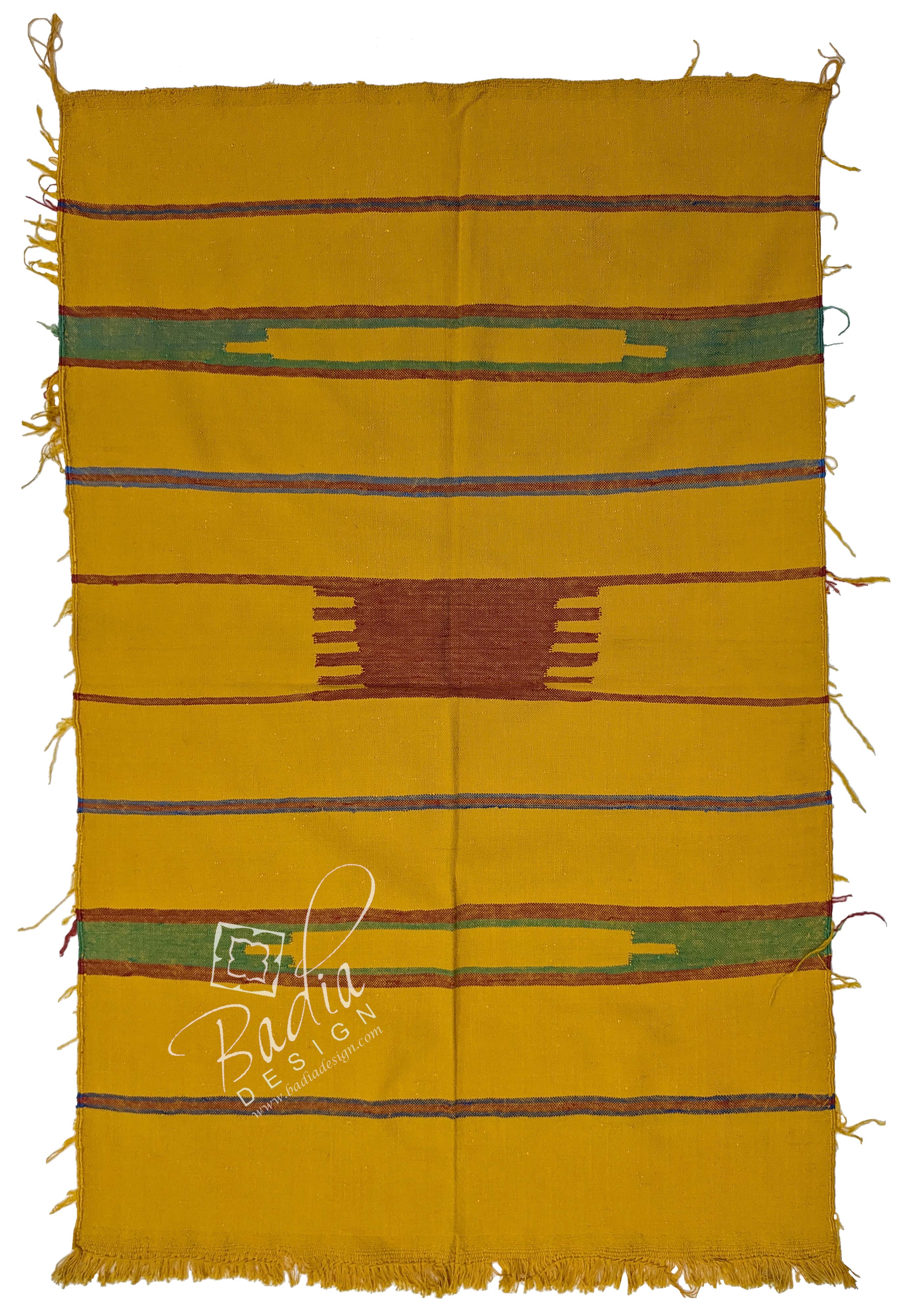 Yellow Cactus Silk Rug with Geometric Designs