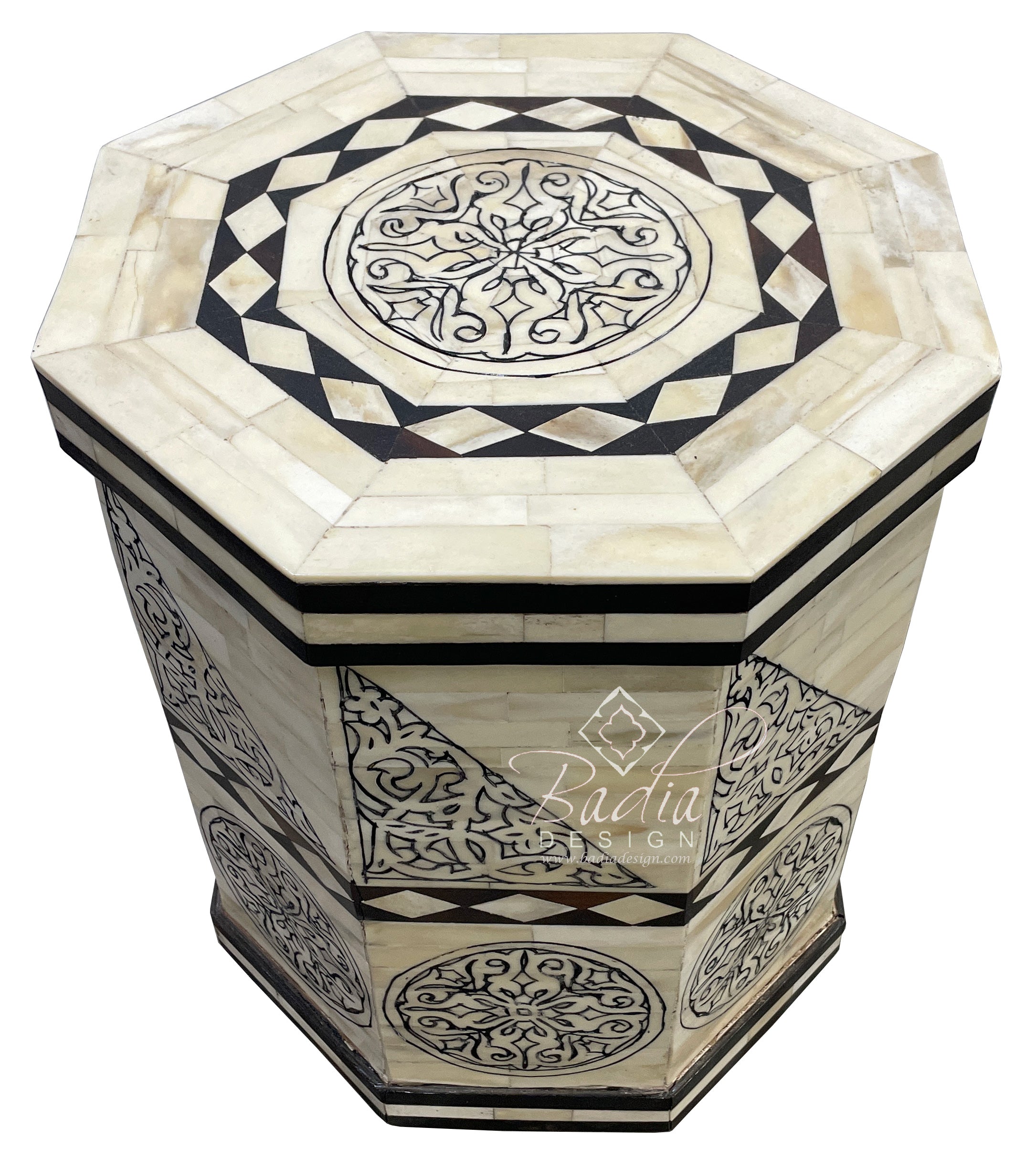 Moroccan Black and White Camel Bone Inlay Side Table
