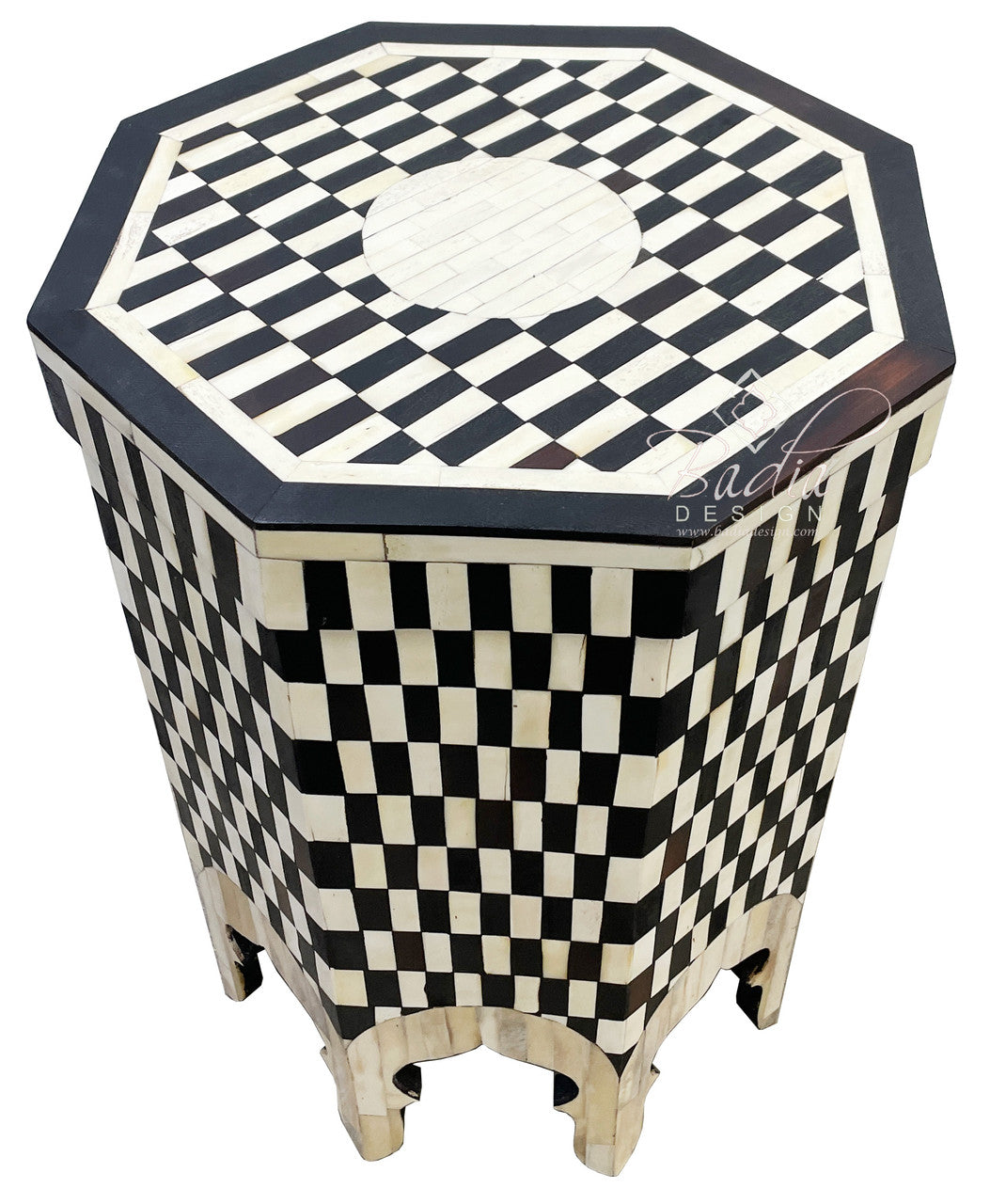 Black and White Camel Bone Inlay Side Table