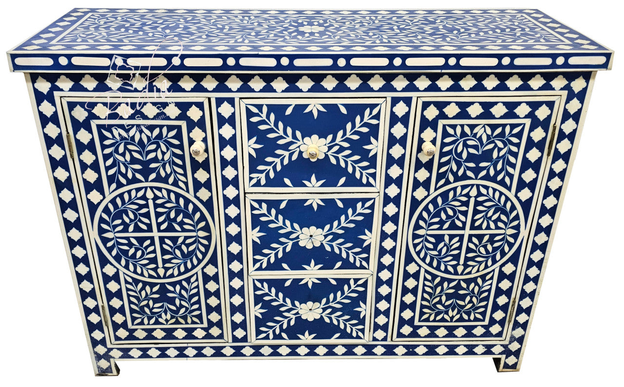 Blue Camel Bone Inlay Dresser with Mirror Set