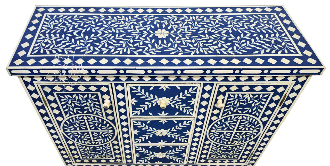 Blue Camel Bone Inlay Dresser with Mirror Set