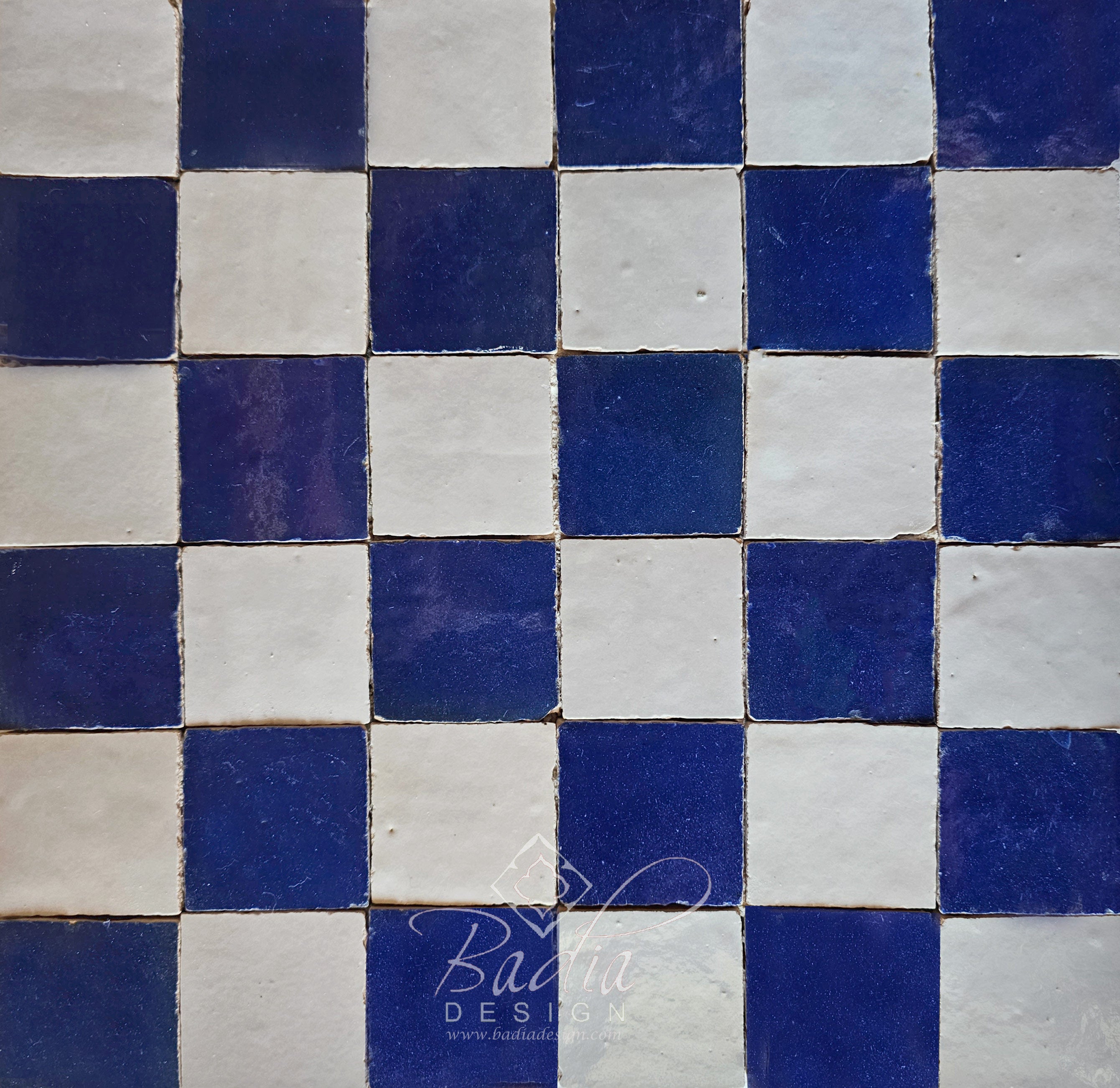 Blue and White Checkered Glazed Zellige Tile - TM130