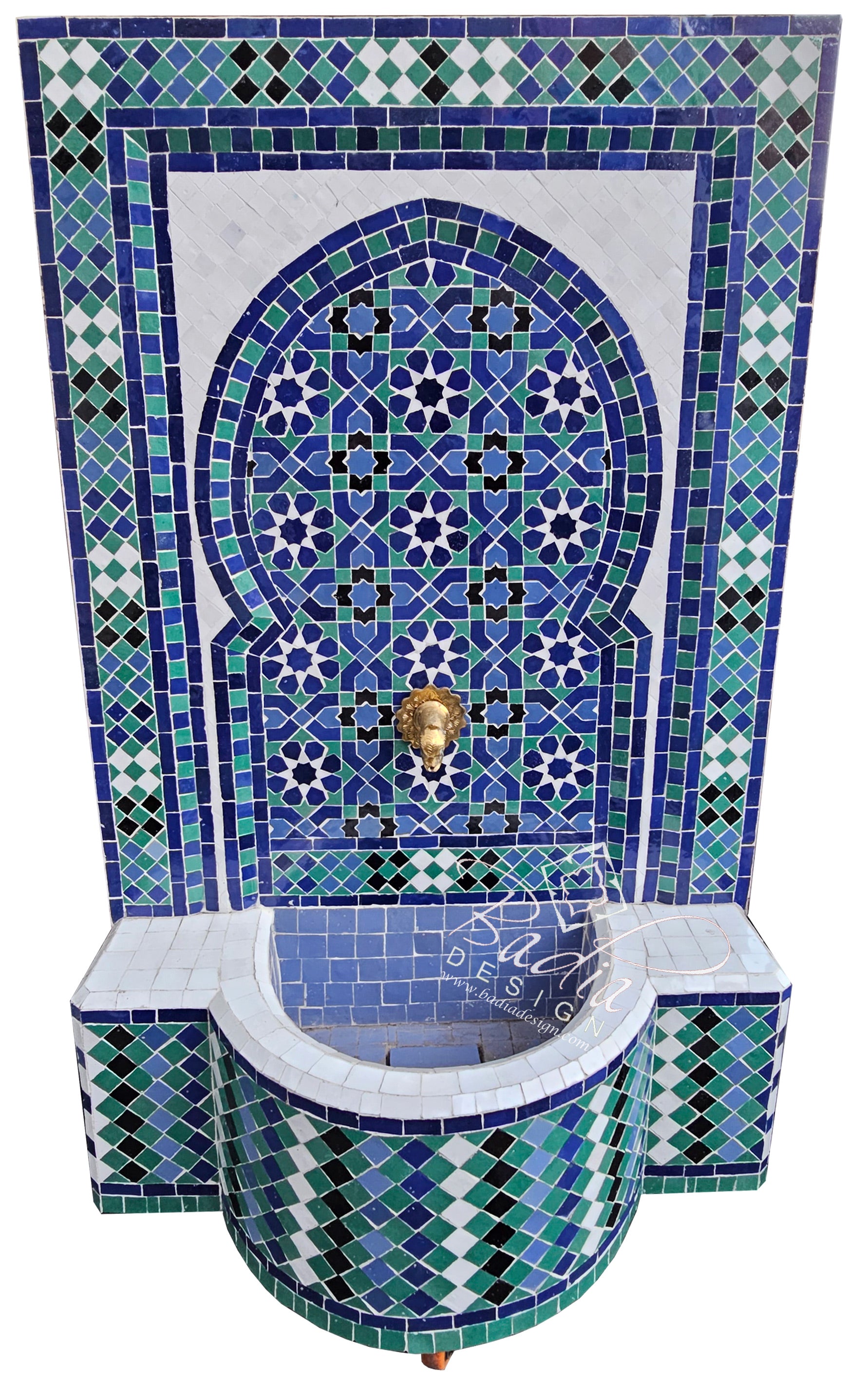 Blue and White Mosaic Water Fountain
