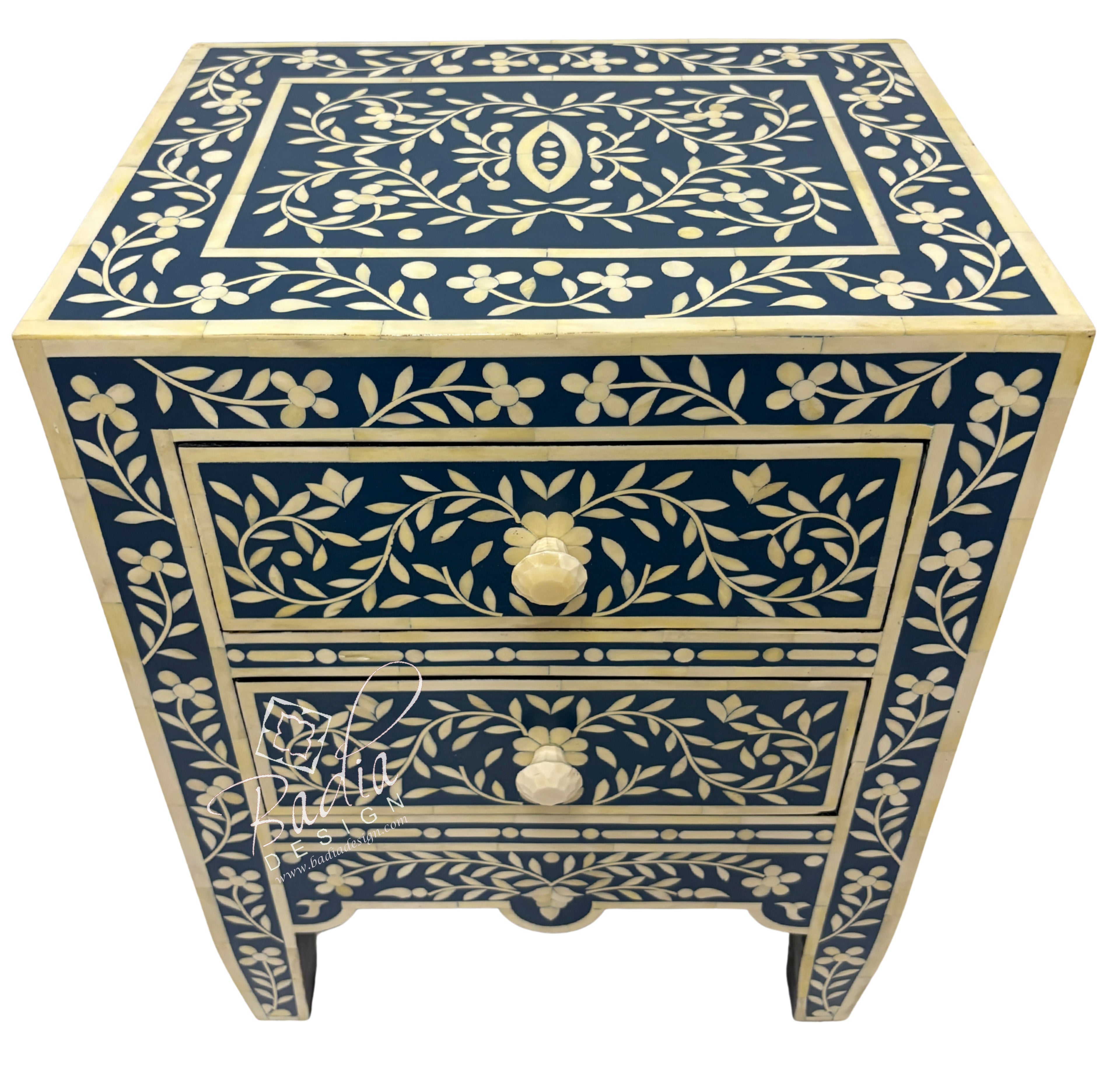 Blue and Off-White Camel Bone Nightstand