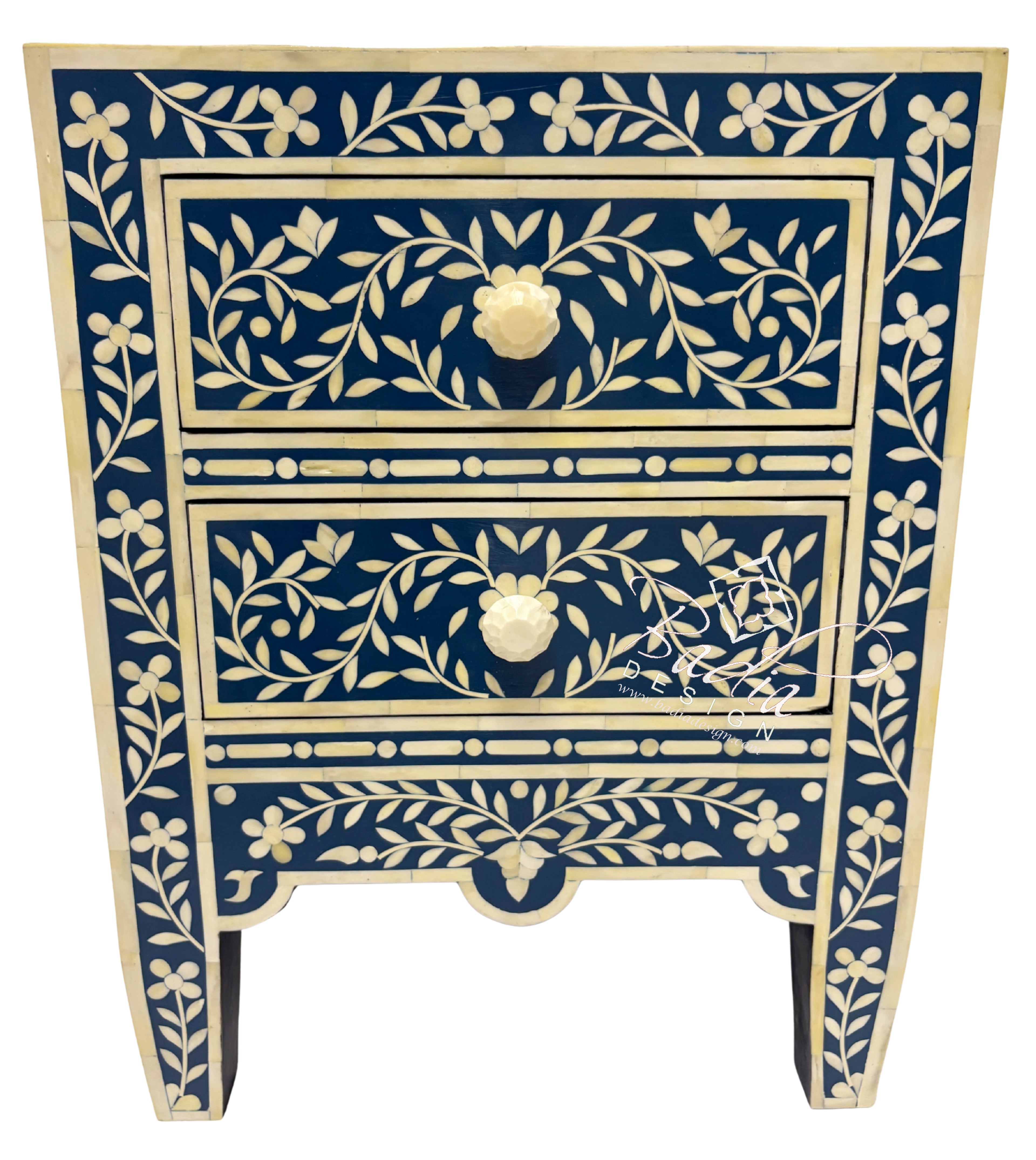 Blue and Off-White Camel Bone Nightstand