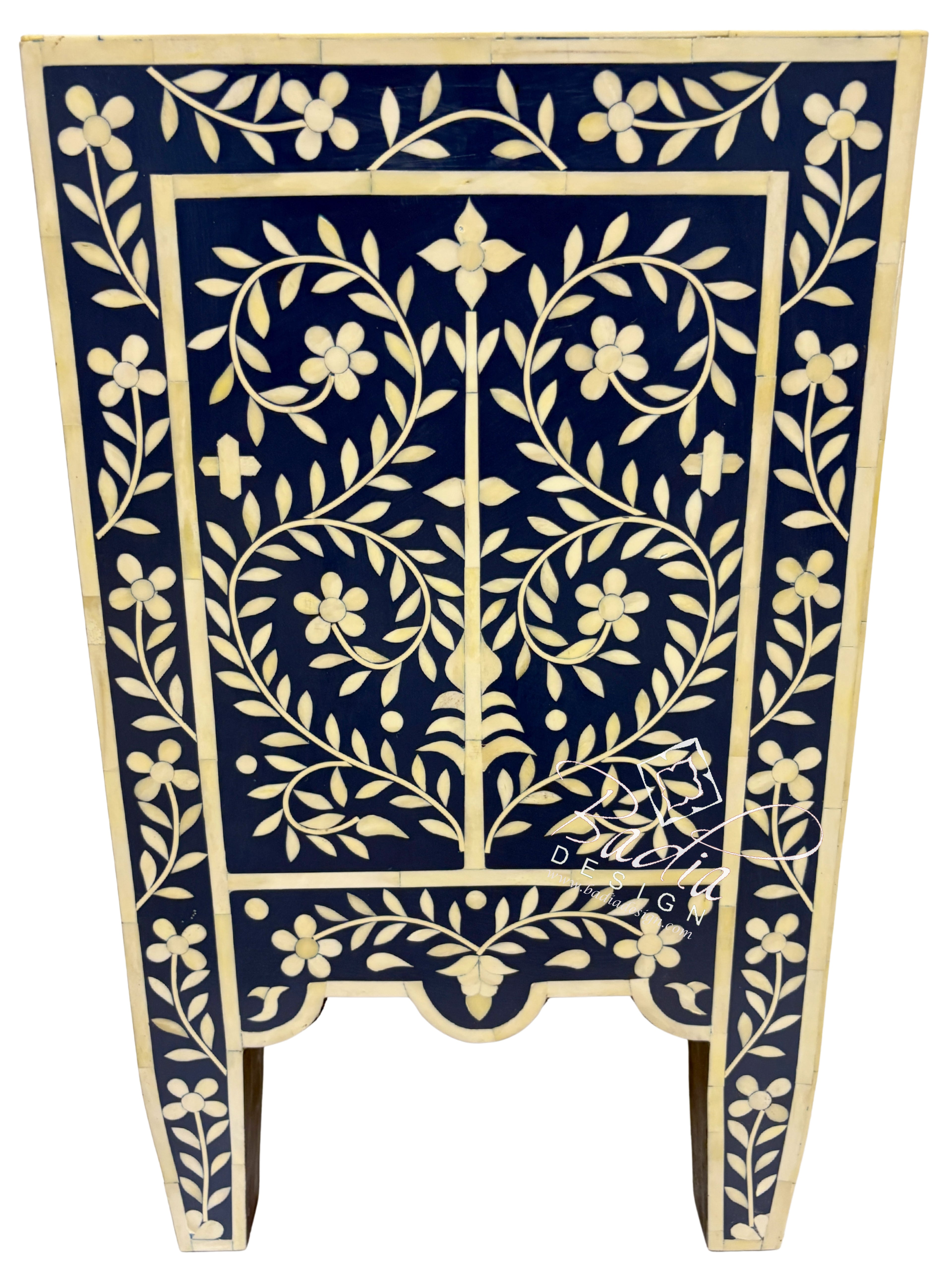 Blue and Off-White Camel Bone Nightstand