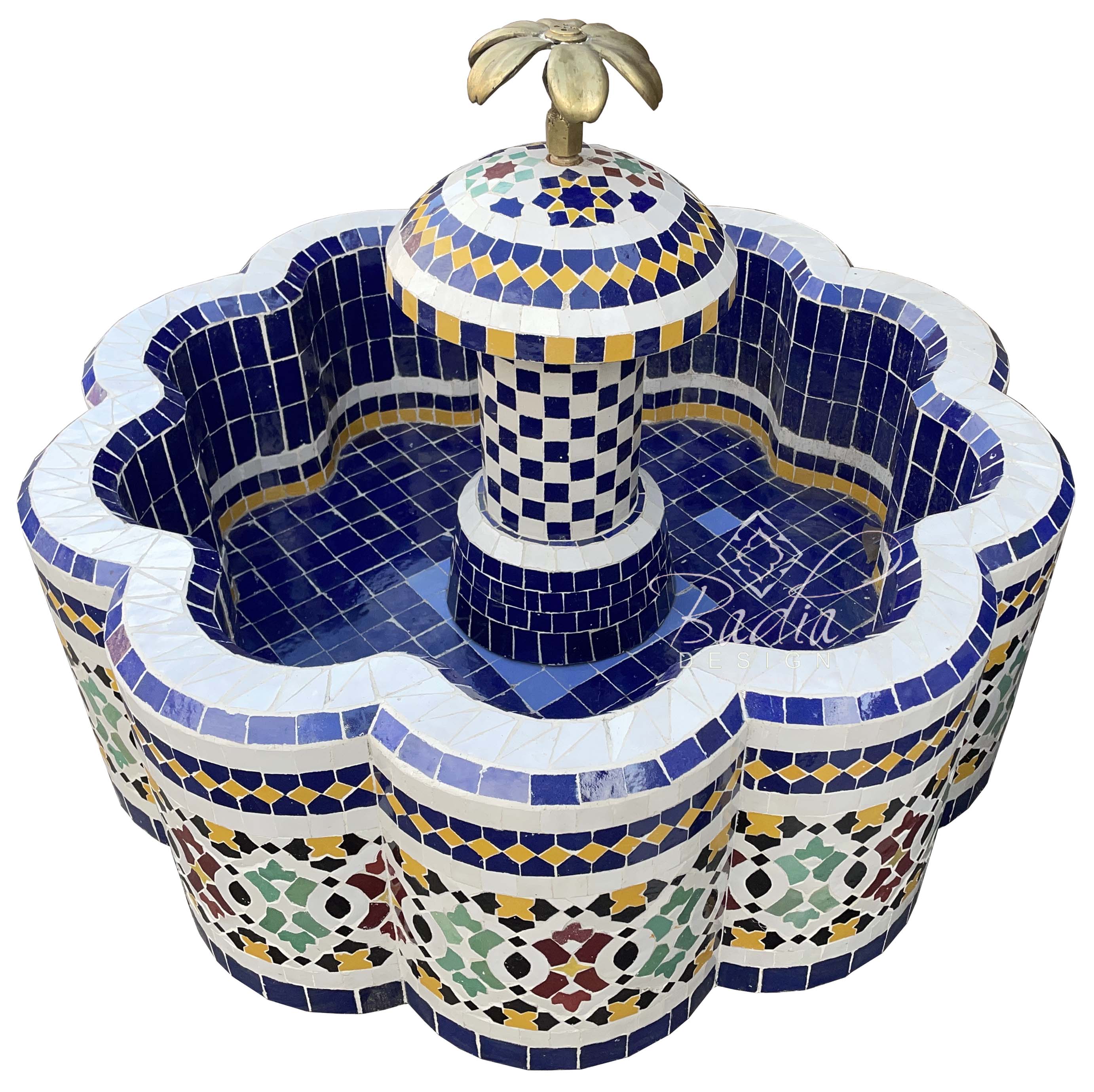 Moroccan Blue Multi-Color Mosaic Floor Water Fountain