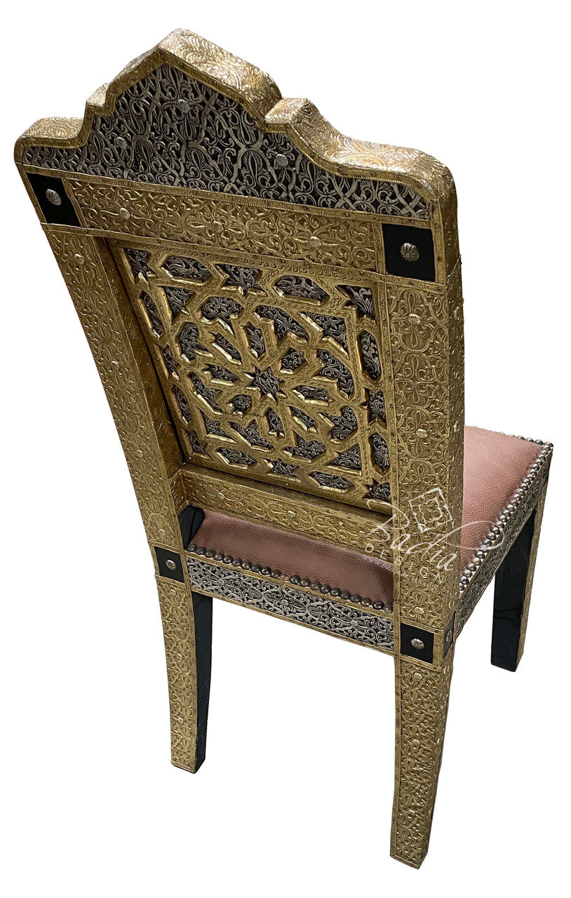 Embossed Brass Dining Room Table with Four Chairs Set