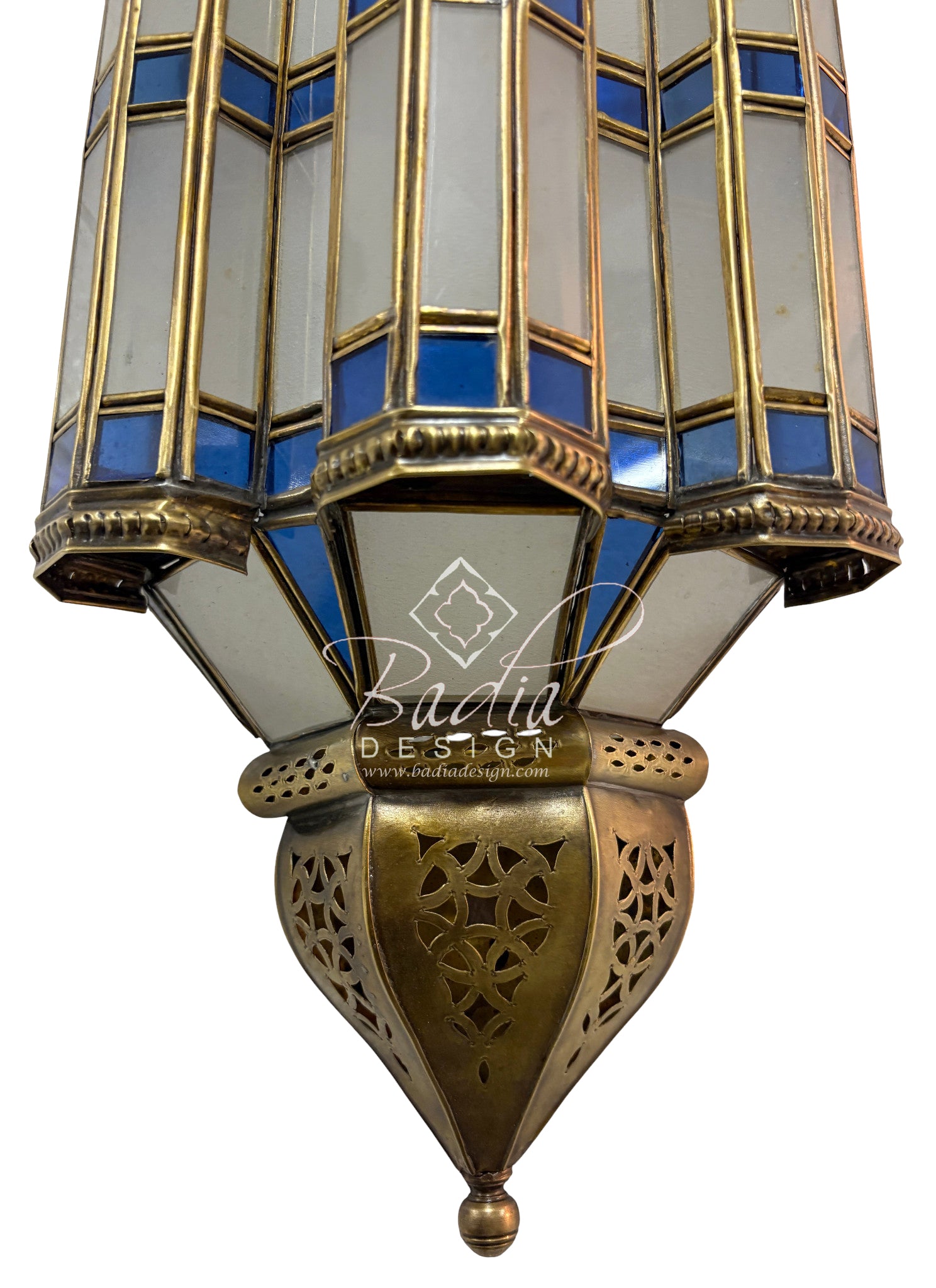 Brass Wall Sconce with White and Blue Glass