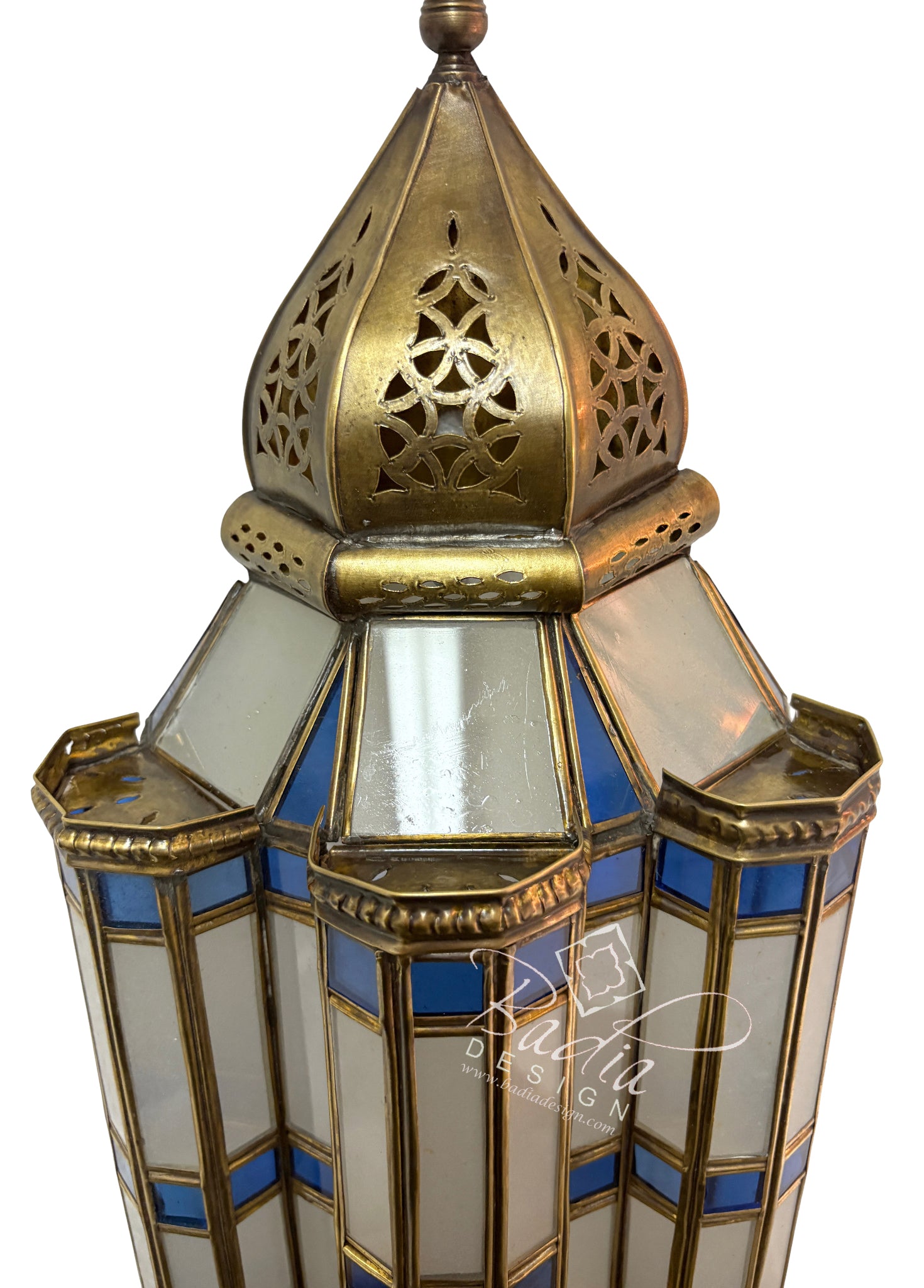 Brass Wall Sconce with White and Blue Glass