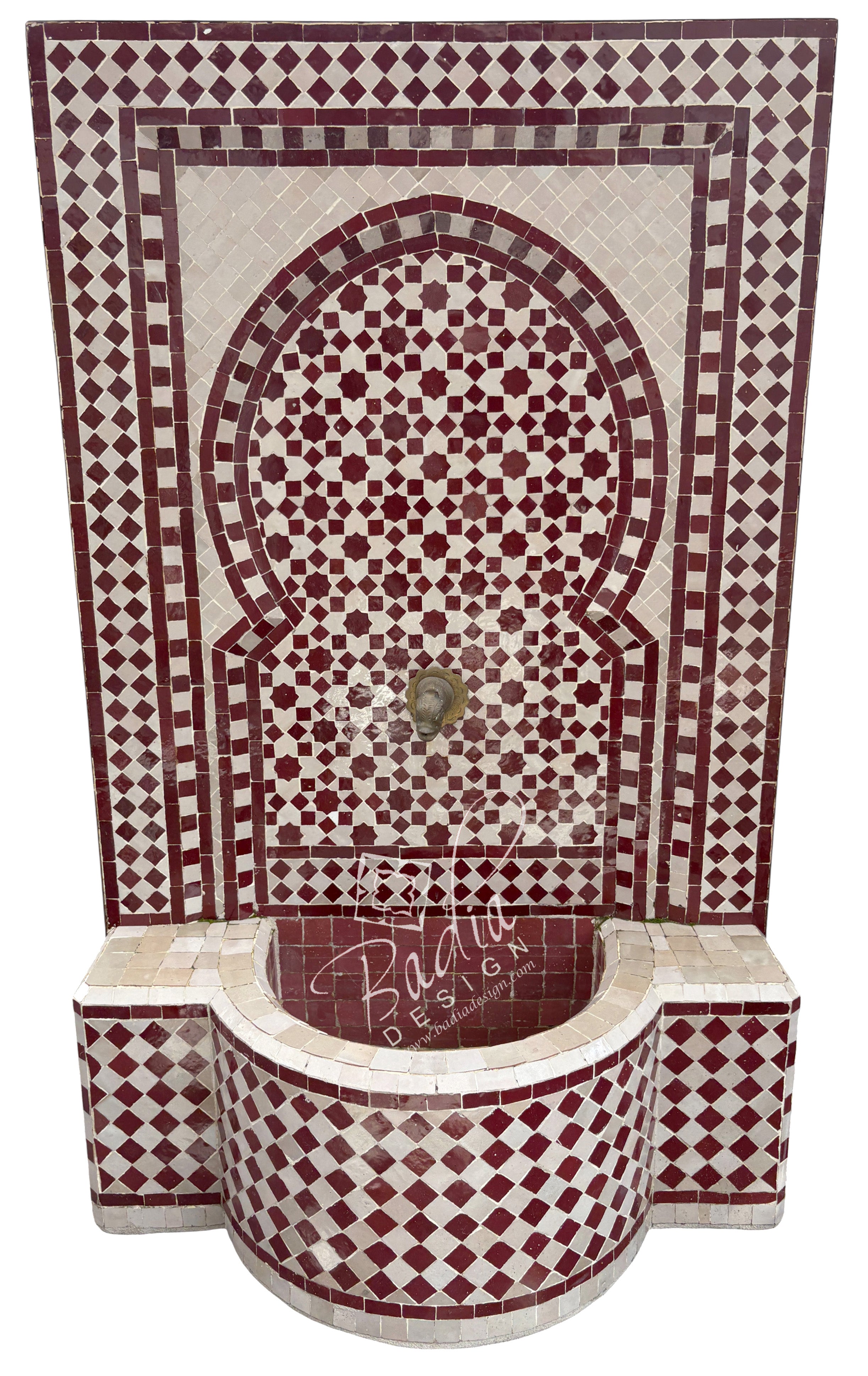 Moroccan Brick Red and Beige Mosaic Tile Water Fountain