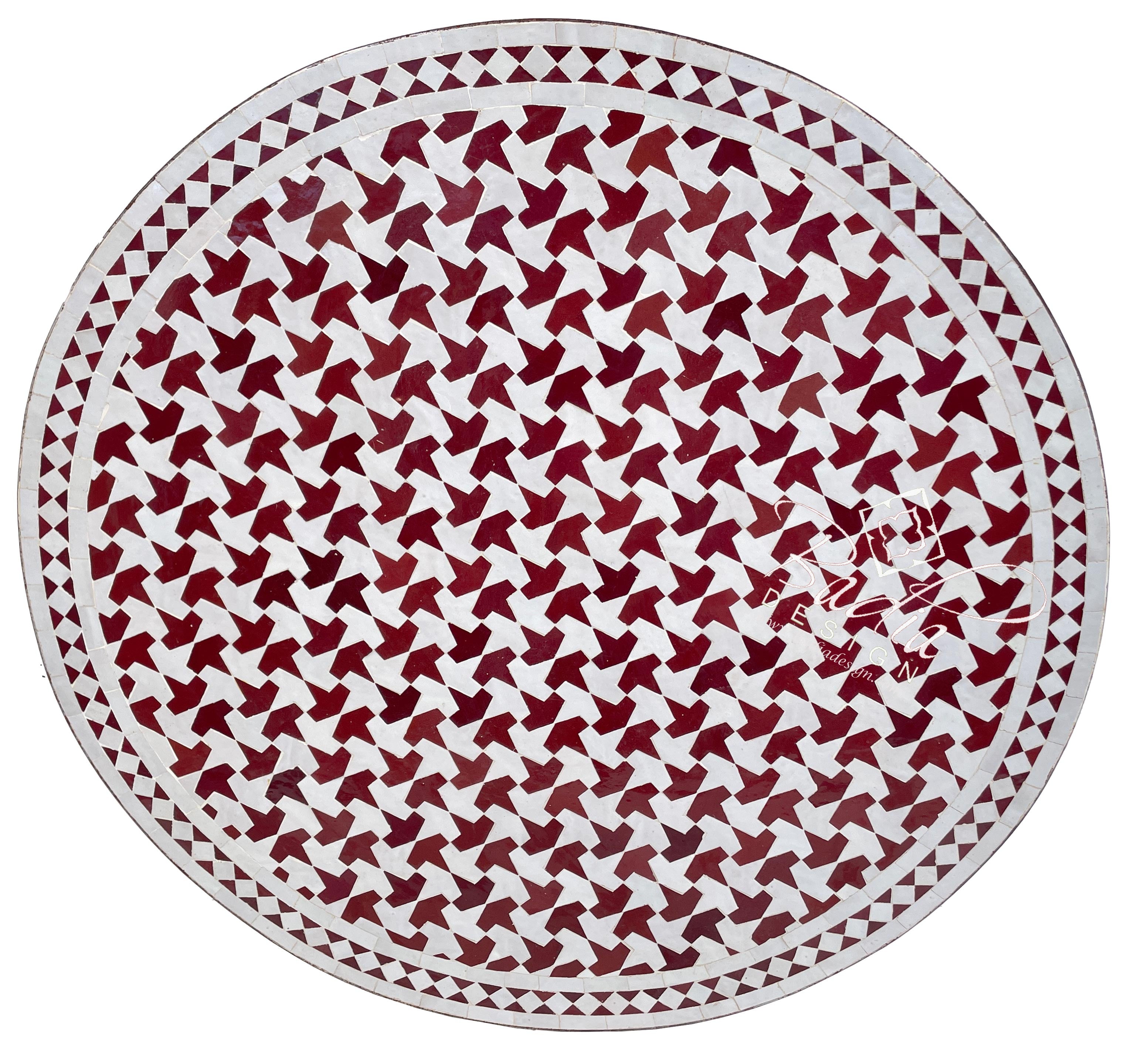 39" Burgundy and White Mosaic Tile Table Top