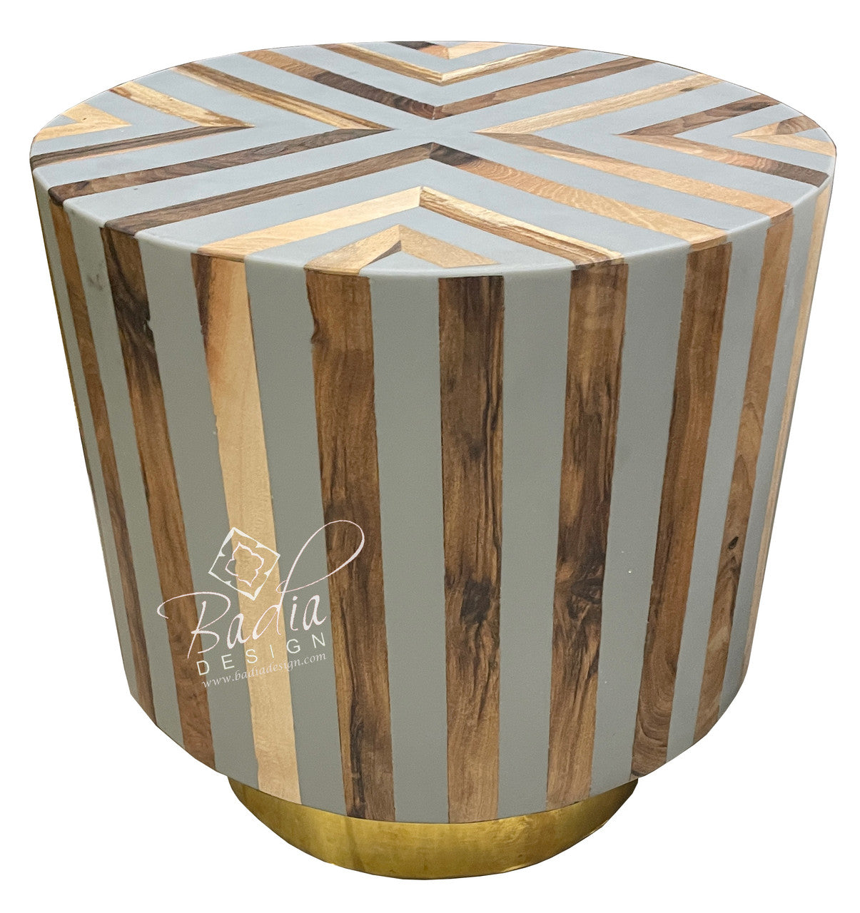 Round Multi-Color Resin Inlay Wooden Table